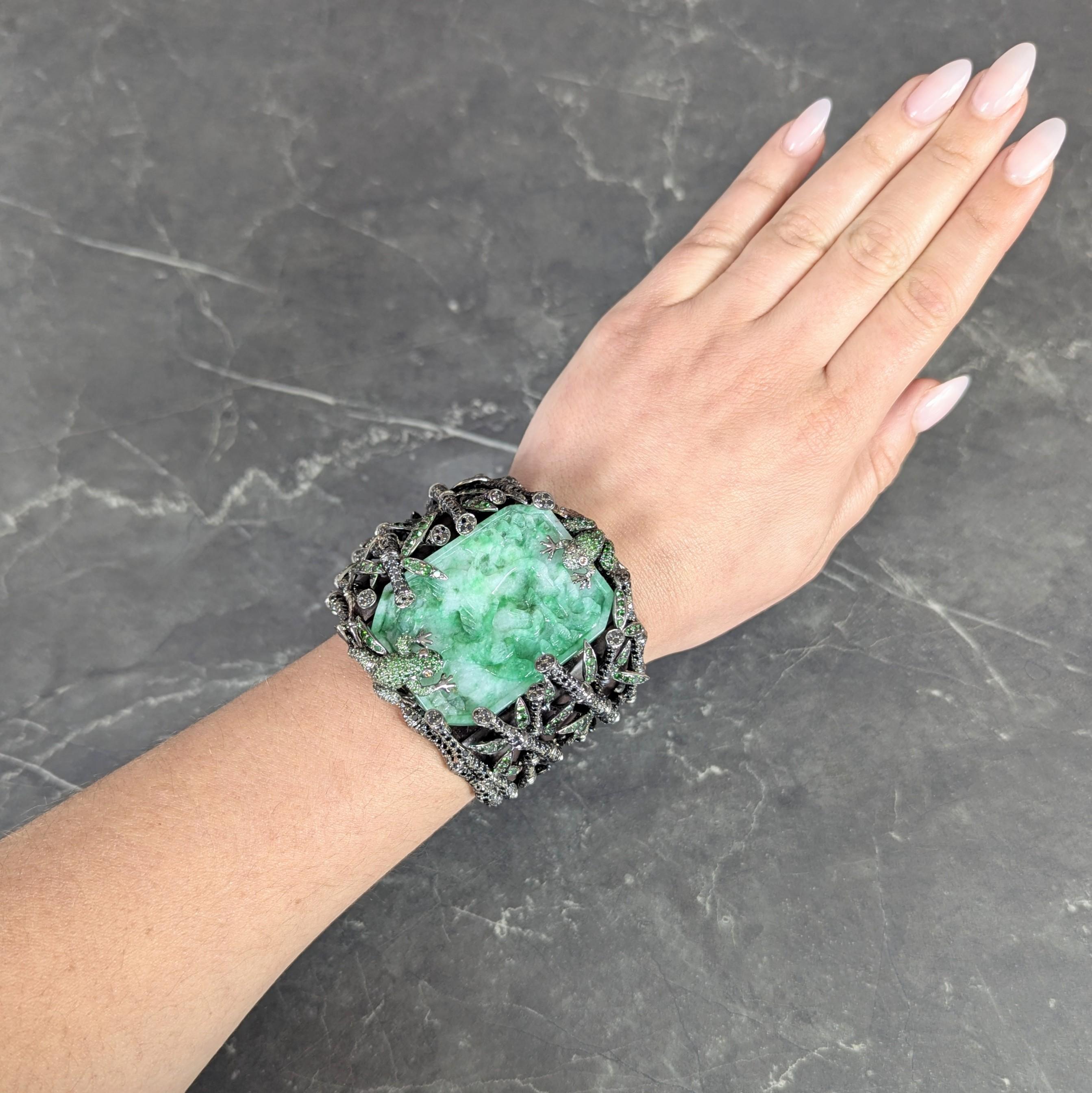Wendy Yue 2013 Jade Garnet Diamond  18K Gold Forbidden Forest Frog Cuff Bracelet