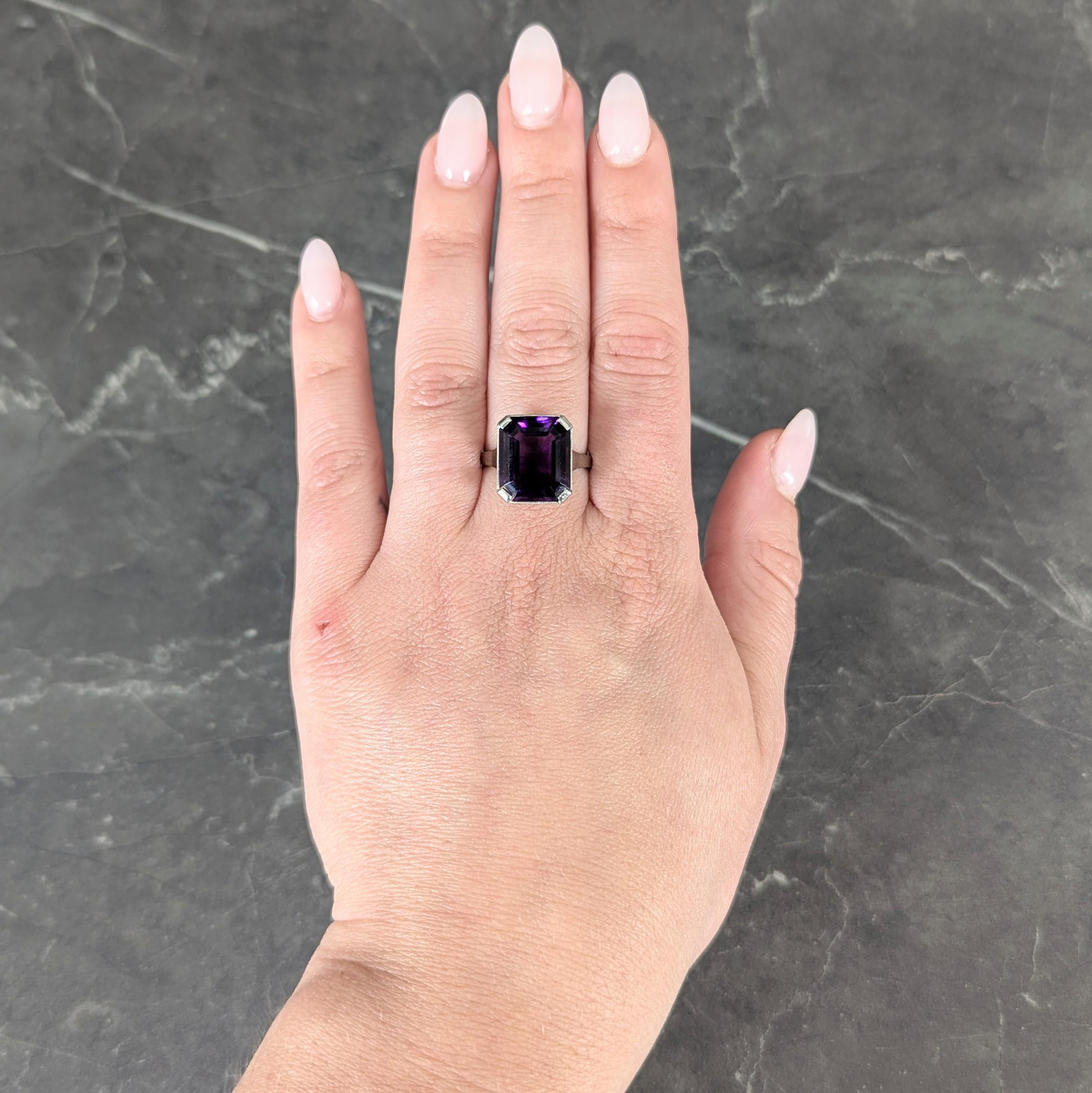 Art Deco 9.34 CTW Amethyst 18 Karat White Gold Vintage Wheat Cocktail Ring