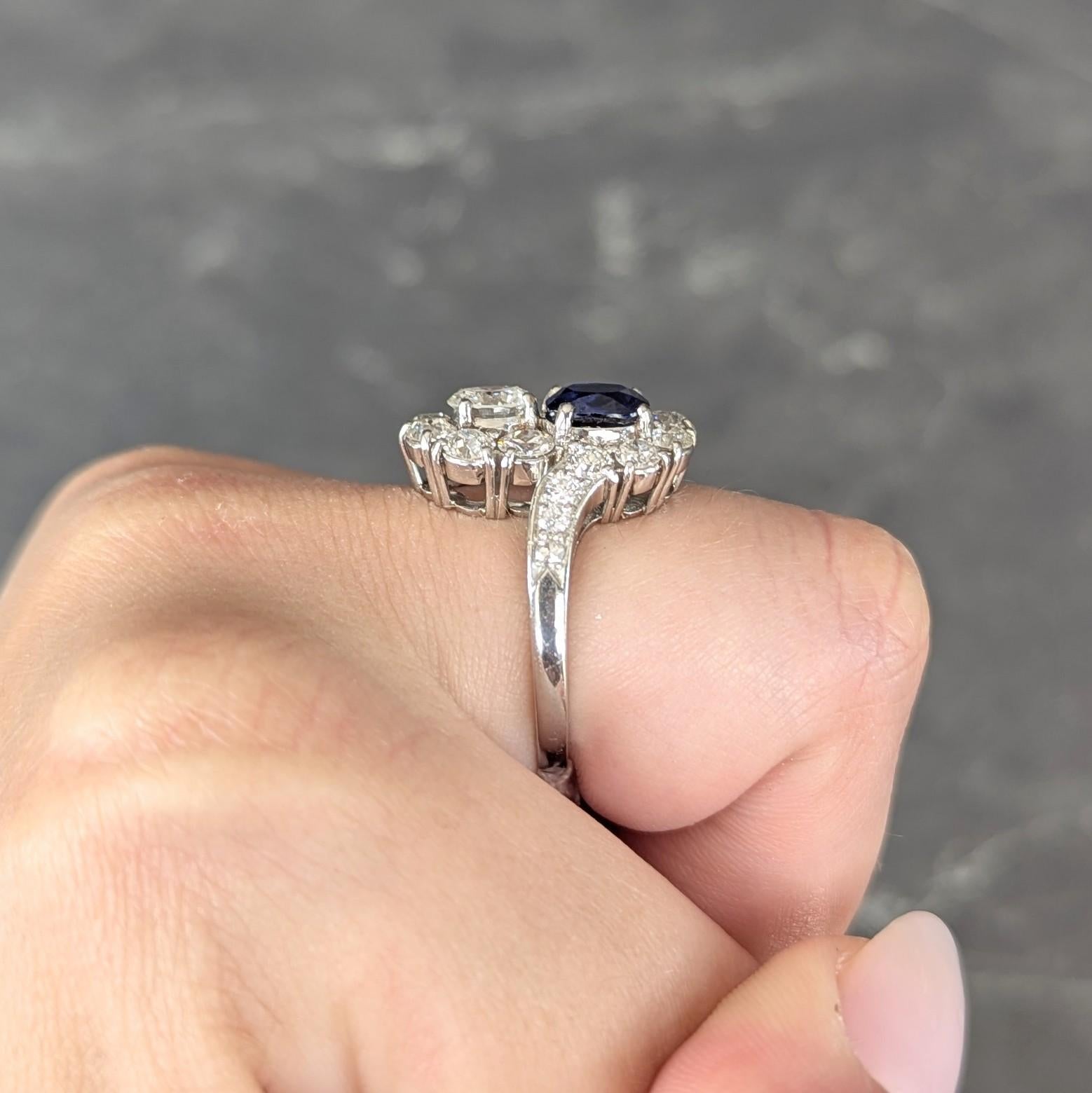 1950's 4.45 CTW No Heat Sapphire Diamond Platinum Vintage Toi-Et-Moi Ring AGL