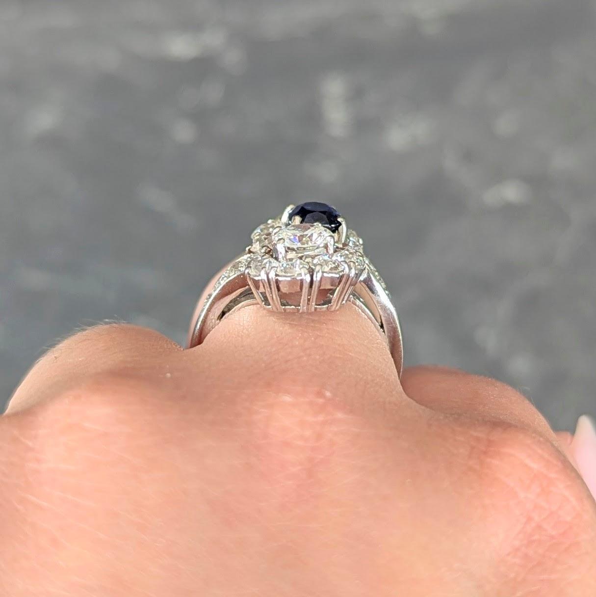 1950's 4.45 CTW No Heat Sapphire Diamond Platinum Vintage Toi-Et-Moi Ring AGL