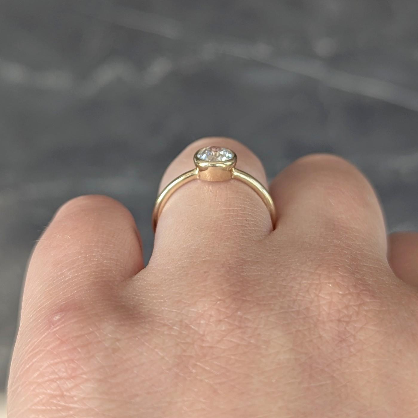 1990s Old European Cut Diamond 14 Karat Gold Bezel Set Solitaire Engagement Ring