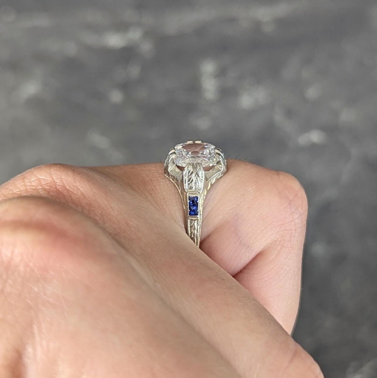 Art Deco 1.36 CTW Mine Diamond 18K Gold Vintage Wheat Compass Engagement Ring