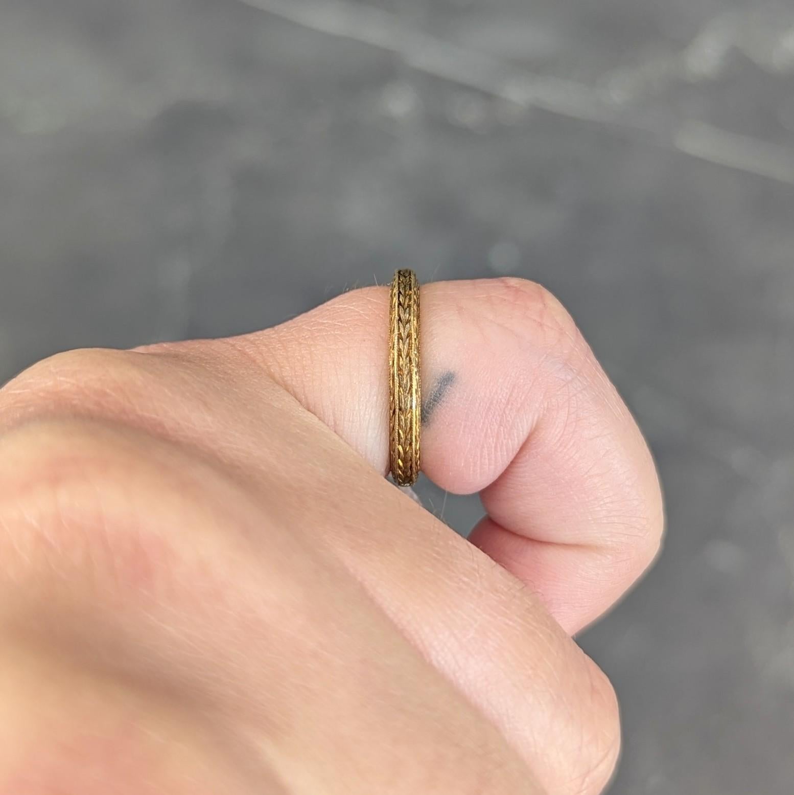 Art Deco 18 Karat Yellow Gold Vintage Wheat Wedding Band Ring