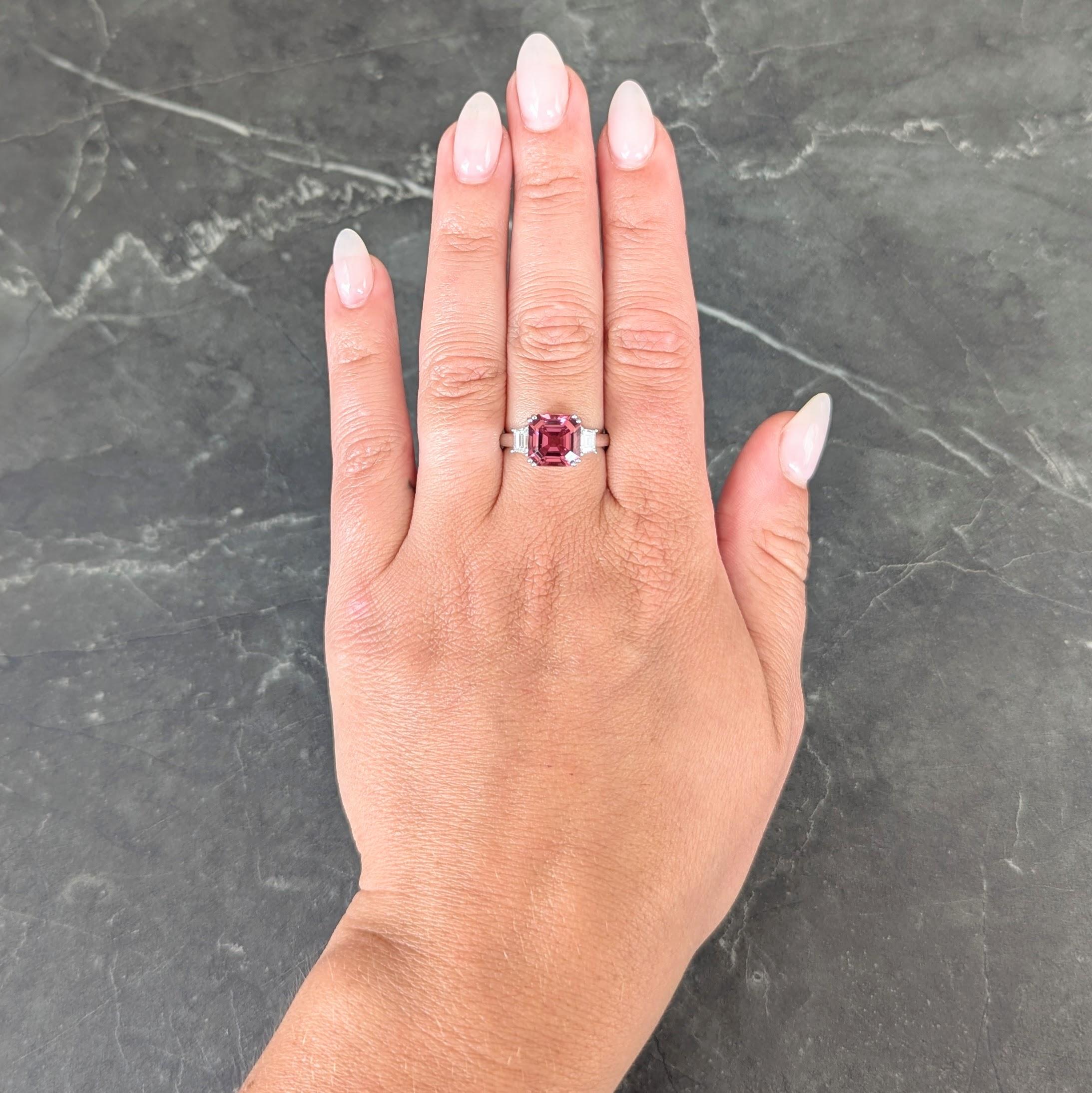 Contemporary 4.08 CTW Tourmaline Diamond 18 Karat White Gold Three Stone Ring