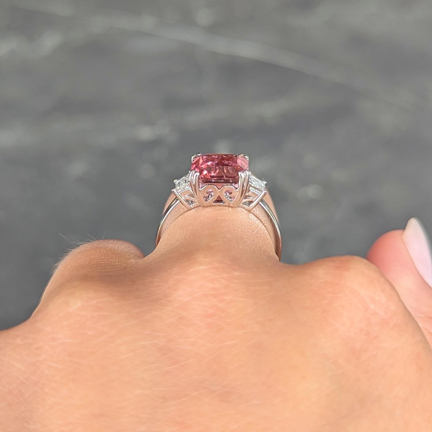Contemporary 4.08 CTW Tourmaline Diamond 18 Karat White Gold Three Stone Ring