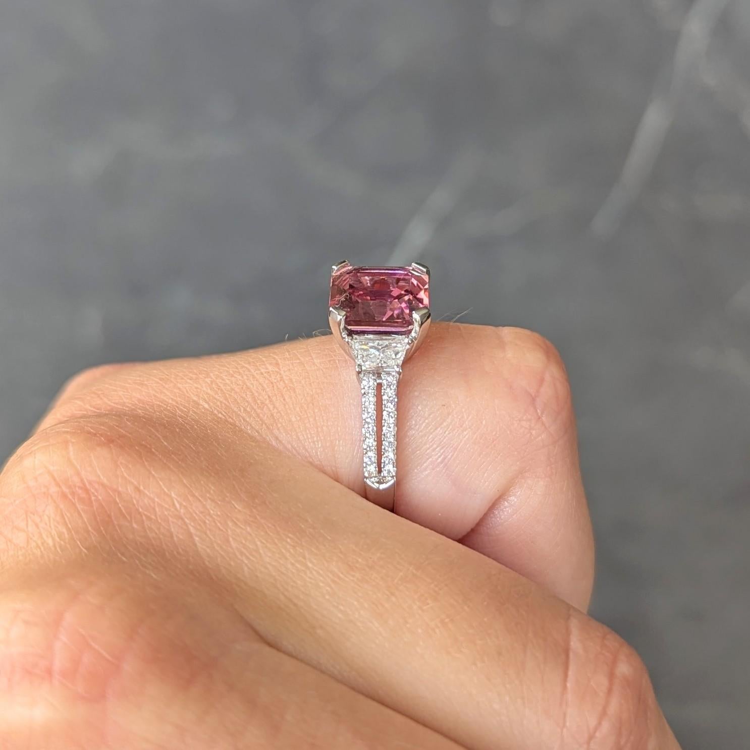 Contemporary 4.32 CTW Tourmaline Diamond 18 Karat White Gold Three Stone Ring