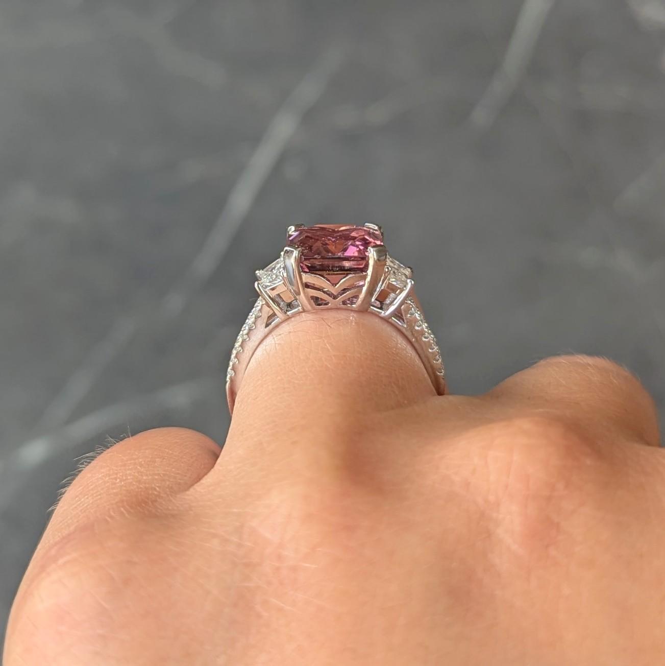 Contemporary 4.32 CTW Tourmaline Diamond 18 Karat White Gold Three Stone Ring