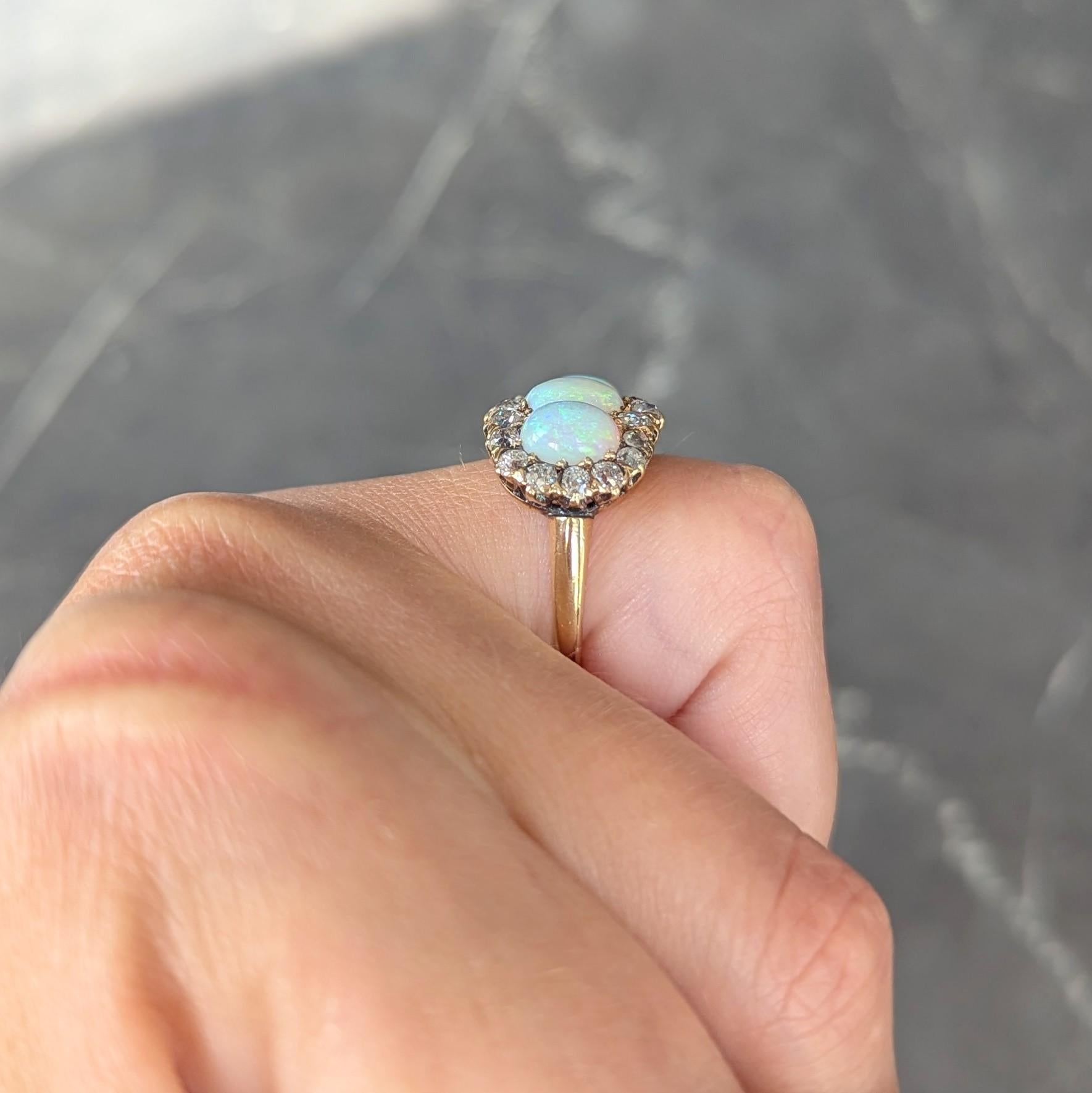 Victorian Opal Diamond 14 Karat Yellow Gold Antique Opal Cluster Ring