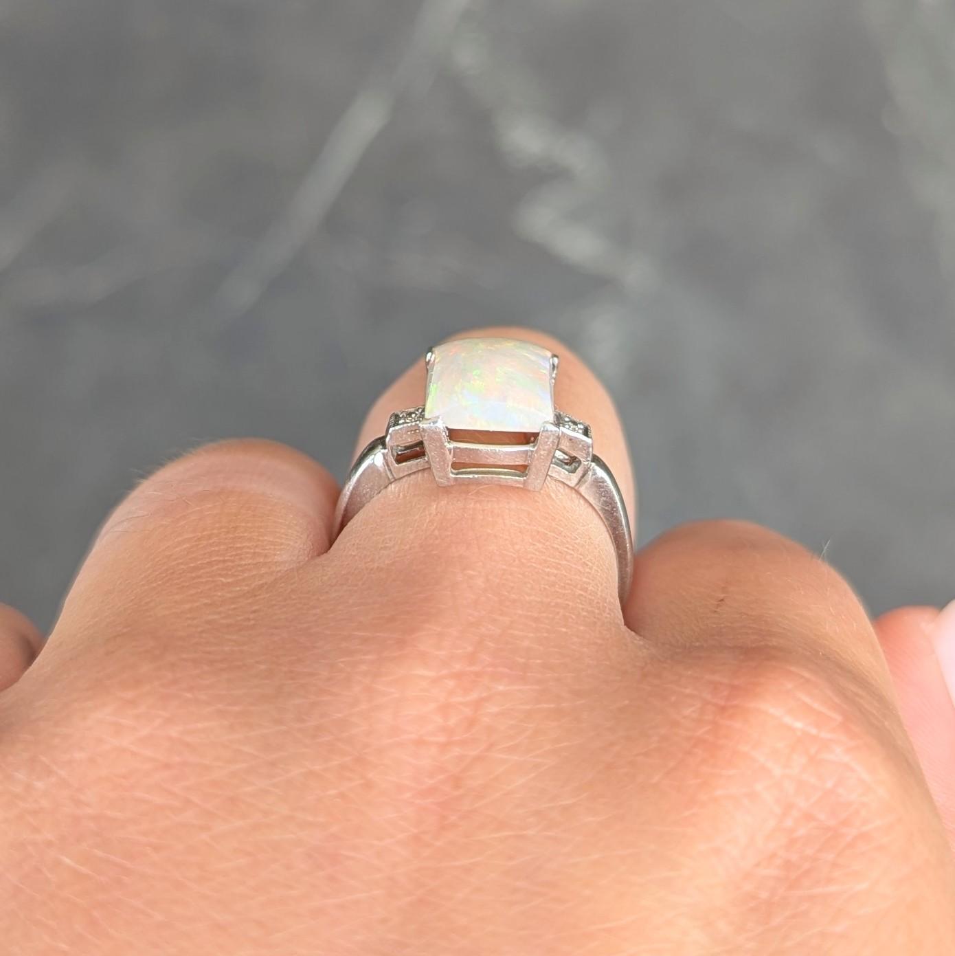 Baden & Foss Mid-Century Opal Diamond 14 Karat White Gold Vintage Ring