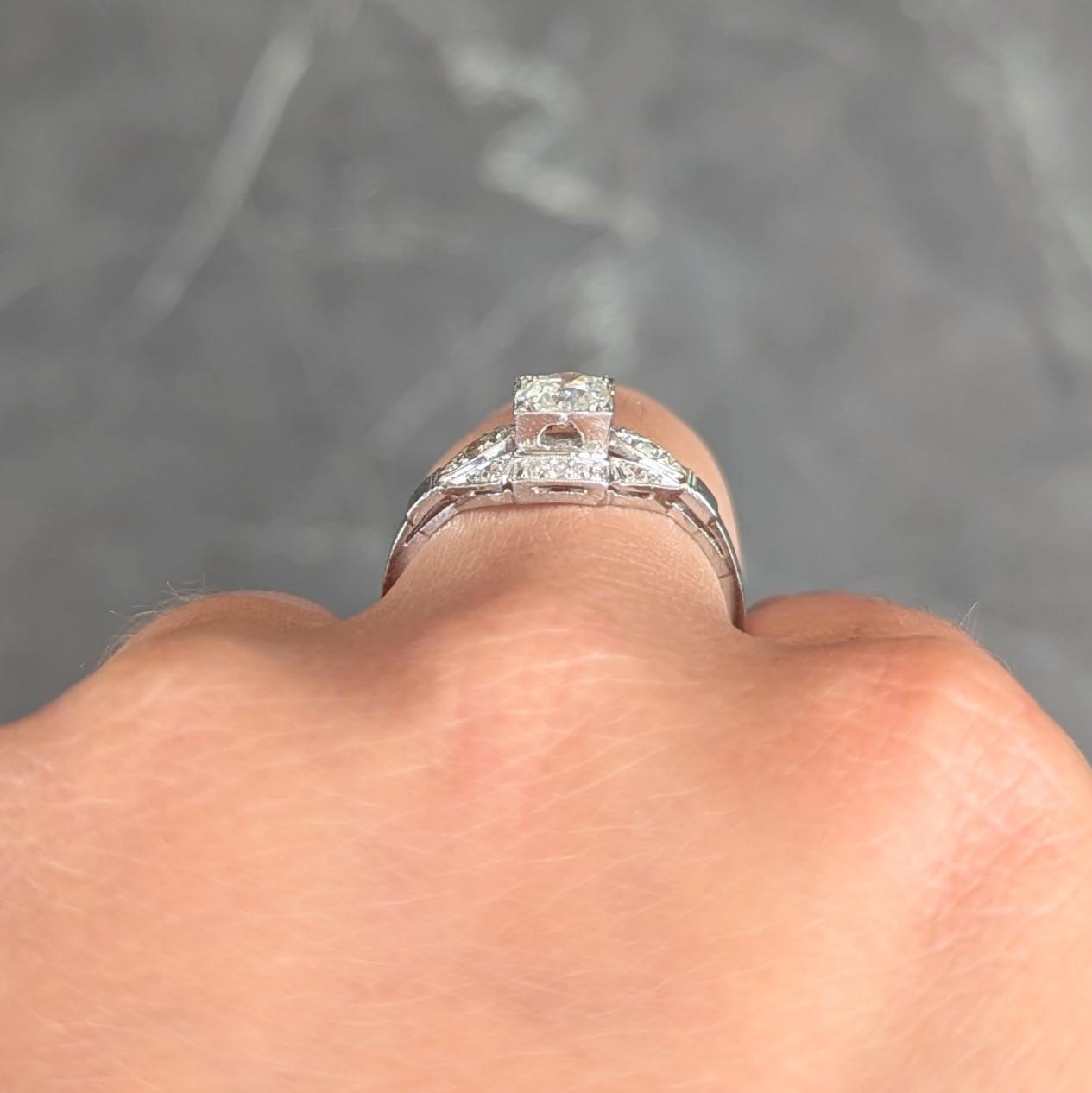 Art Deco 0.78 CTW Old European Diamond Platinum Vintage Cluster Engagement Ring