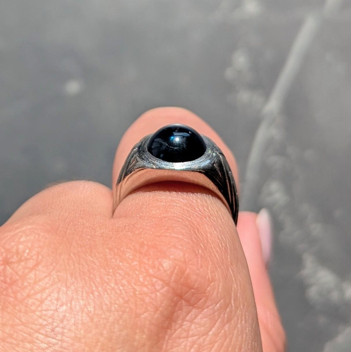 Art Deco 4.37 CTW Sapphire Cabochon Platinum Vintage Streamline Unisex Ring