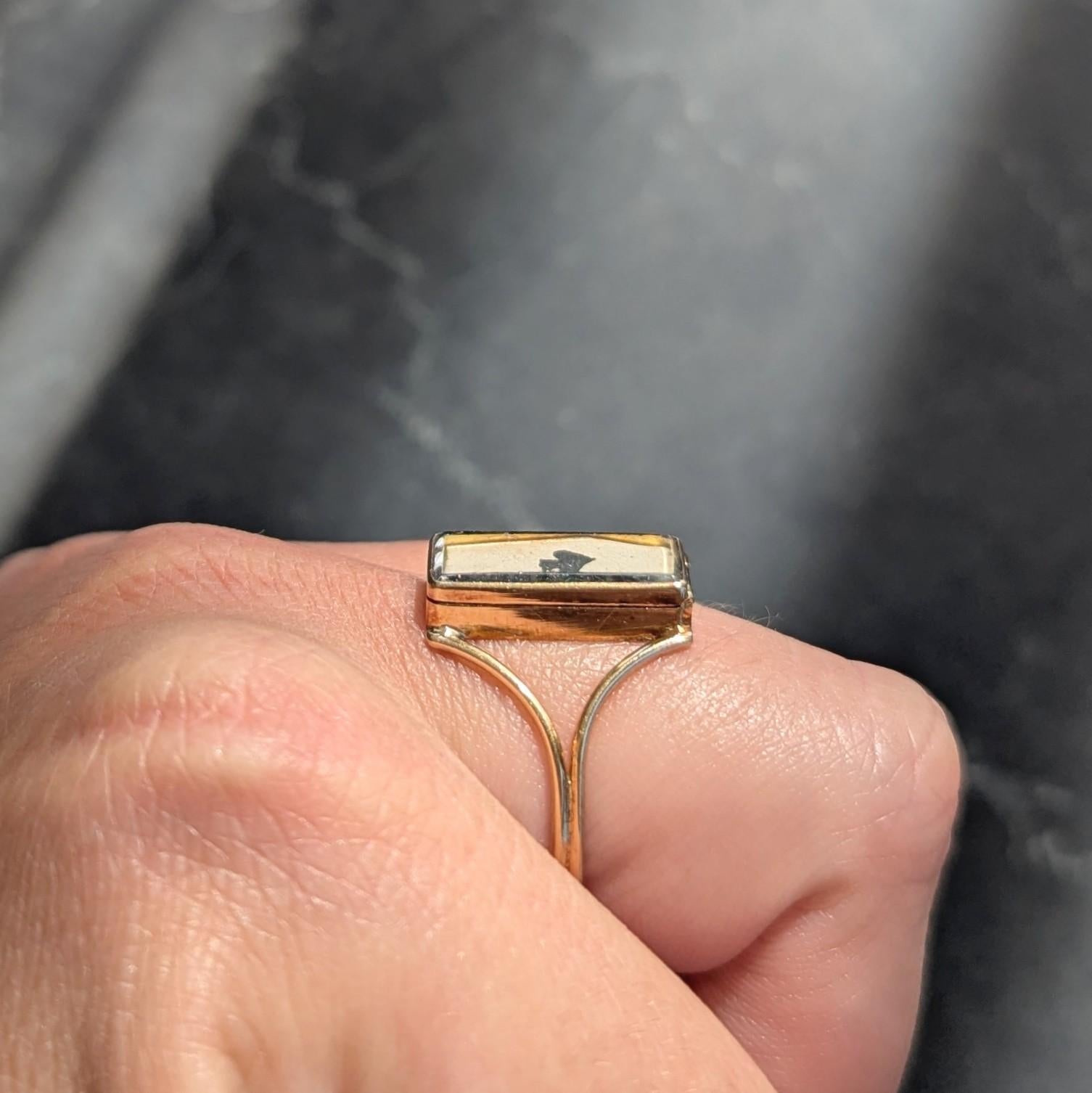 Georgian Quartz 14K Yellow Gold Antique Playing Card Double Compartment Ring