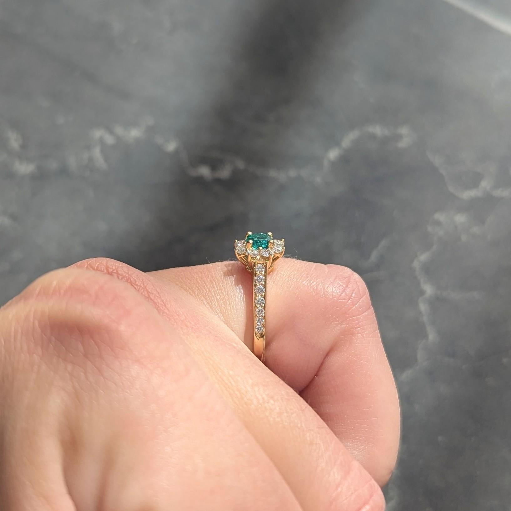 Tiffany & Co. 1990's 0.95 CTW Emerald Diamond 18K Gold Vintage Cluster Ring