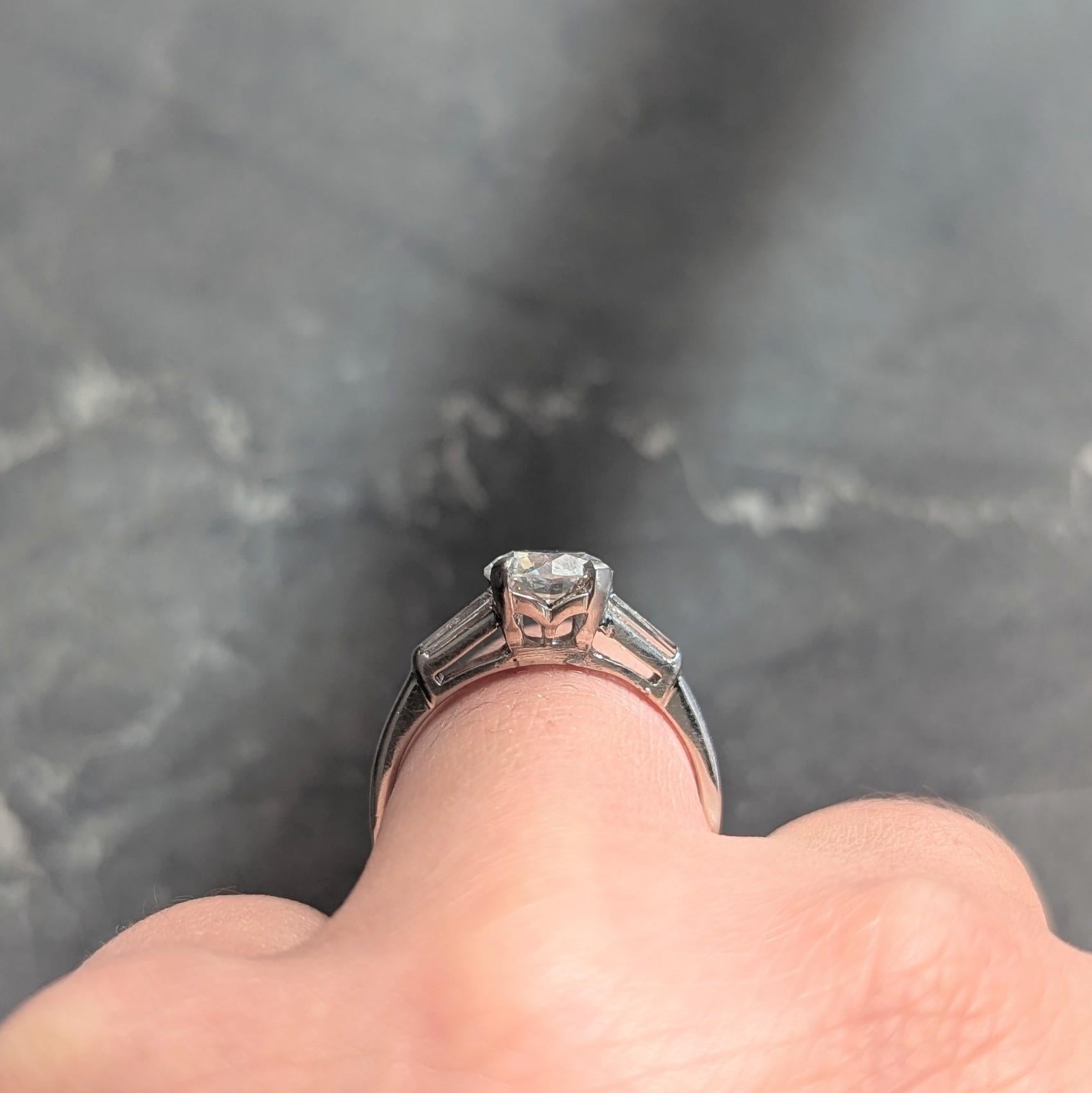 Mid-Century 1.80 CTW Diamond Platinum Vintage Three Stone Engagement Ring GIA