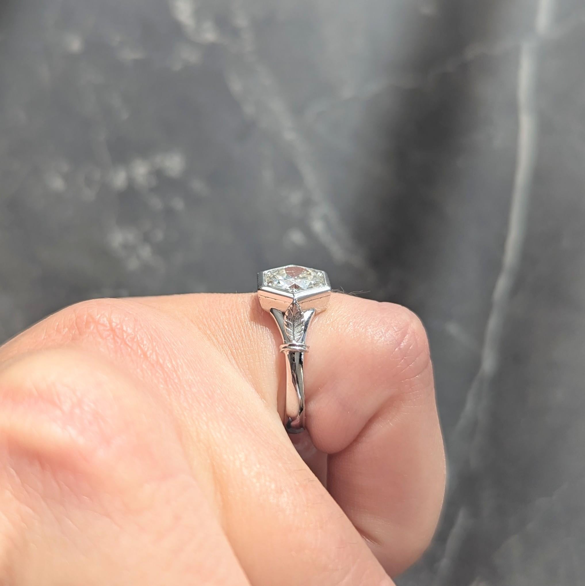 Old European Cut Diamond 18K Gold Vintage Hexagonal Solitaire Engagement Ring