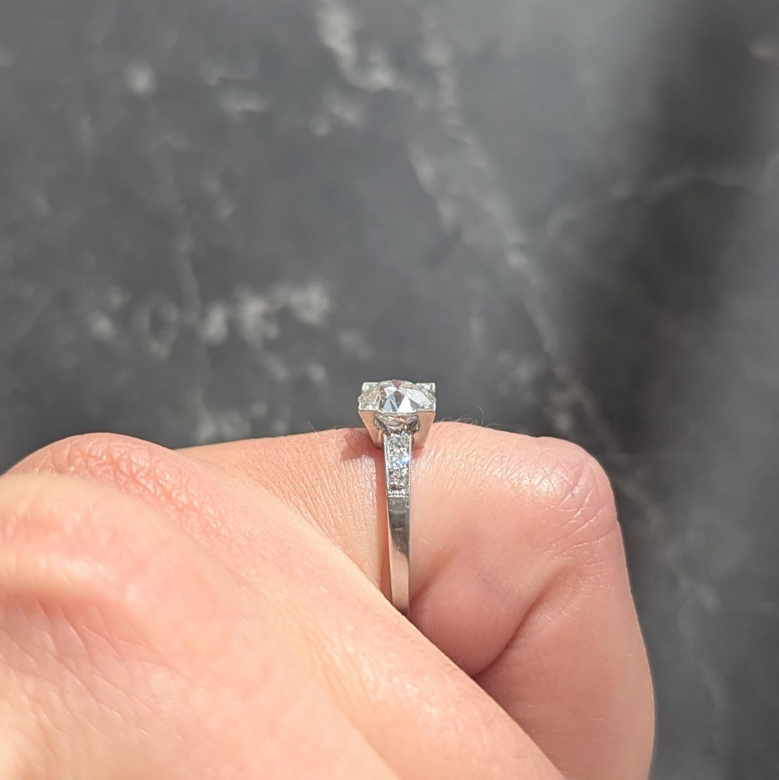 Mid-Century 1.12 CTW Old European Cut Diamond Platinum Vintage Engagement Ring