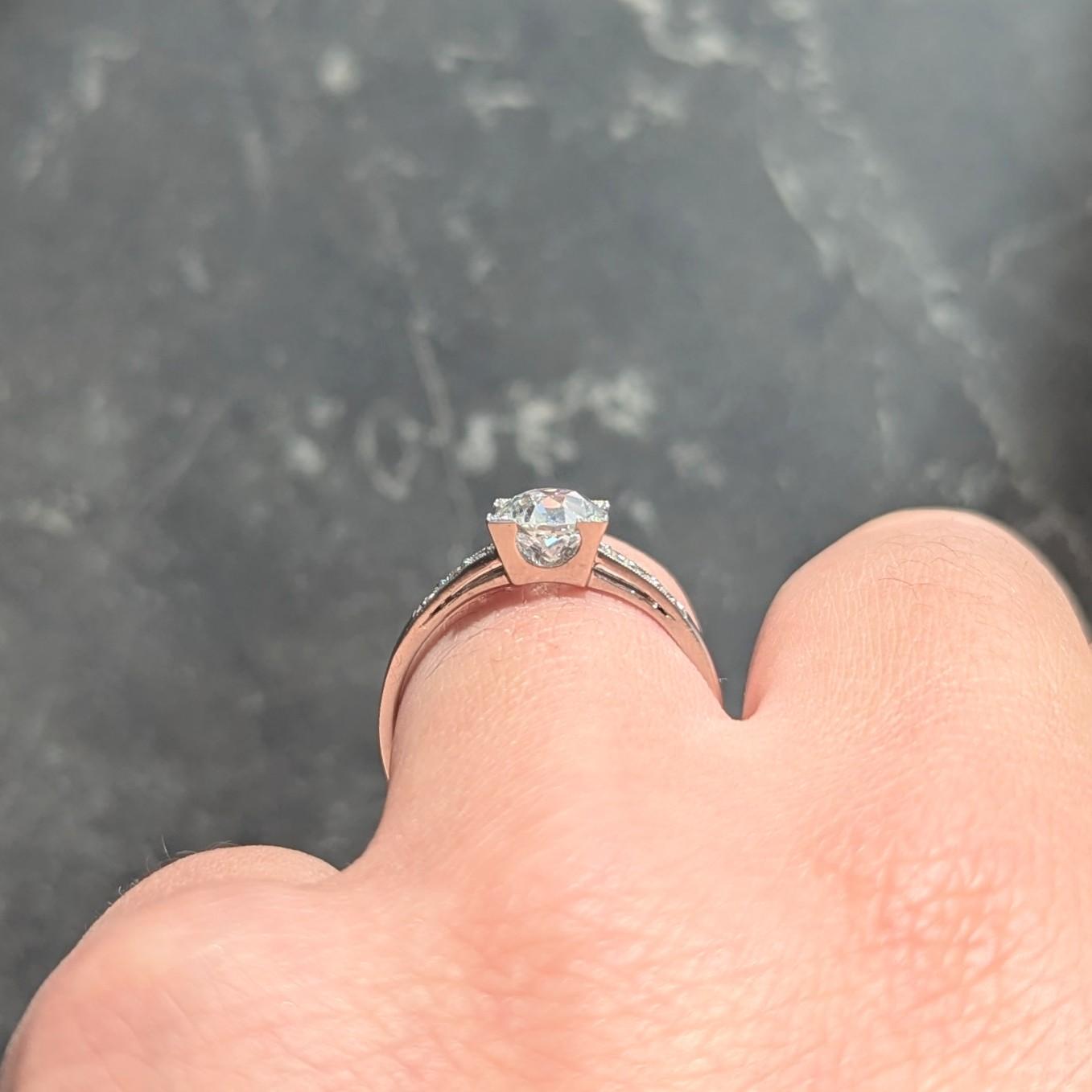 Mid-Century 1.12 CTW Old European Cut Diamond Platinum Vintage Engagement Ring