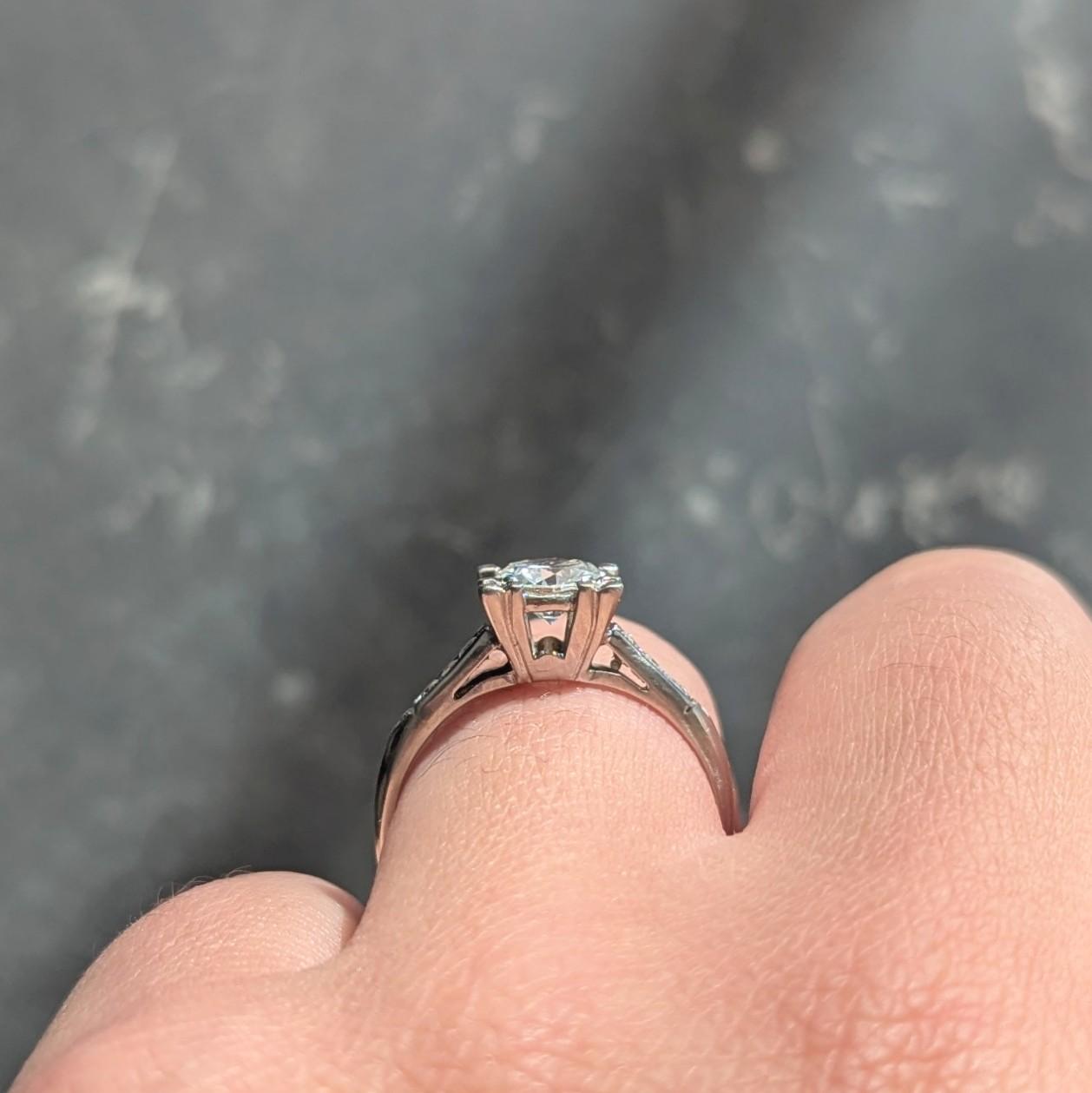 Retro 0.82 CTW Round Diamond 14 Karat White Gold Vintage Engagement Ring