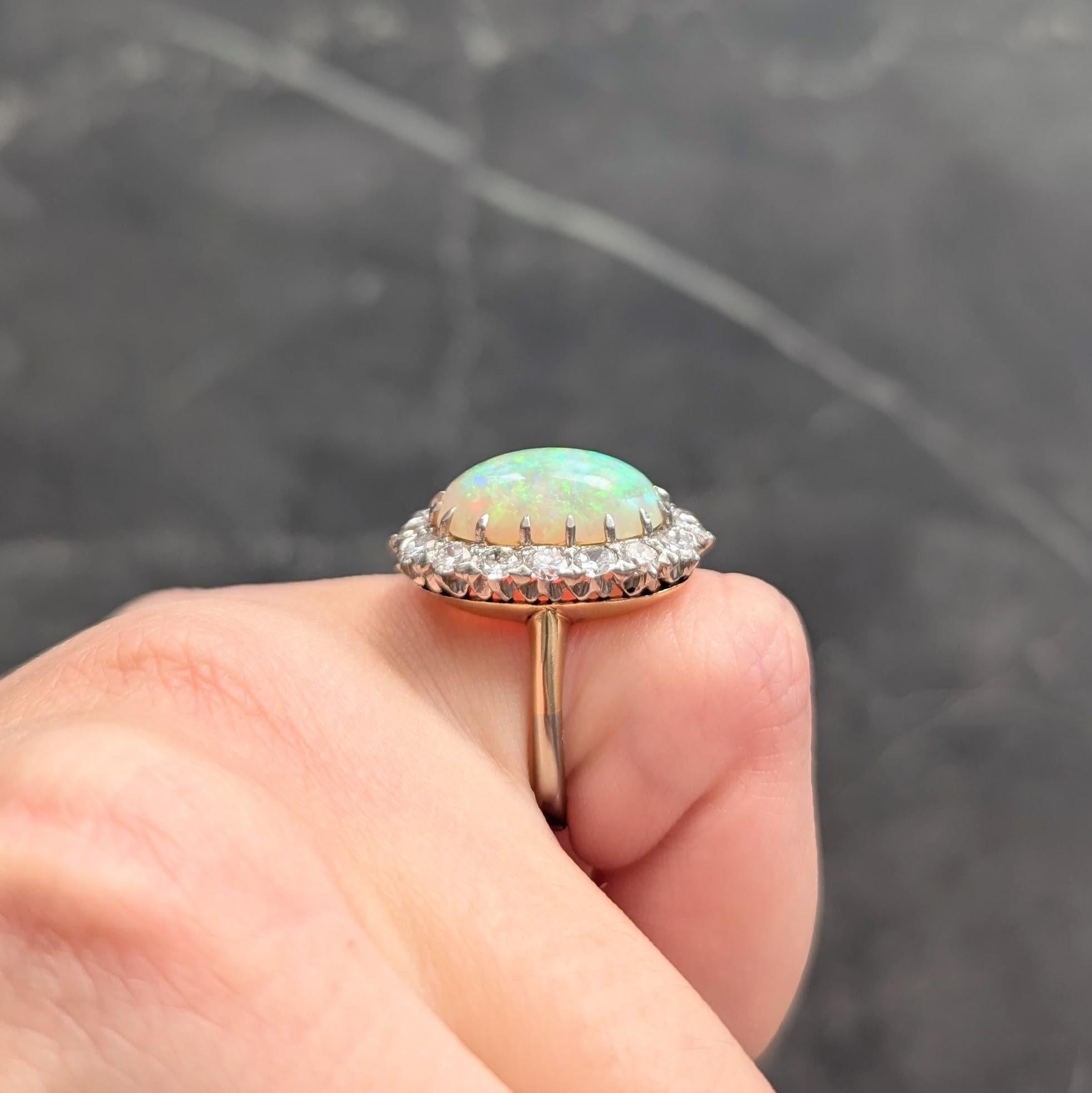 Mid-Century Diamond Opal Platinum 14 Karat Gold Vintage Halo Ring