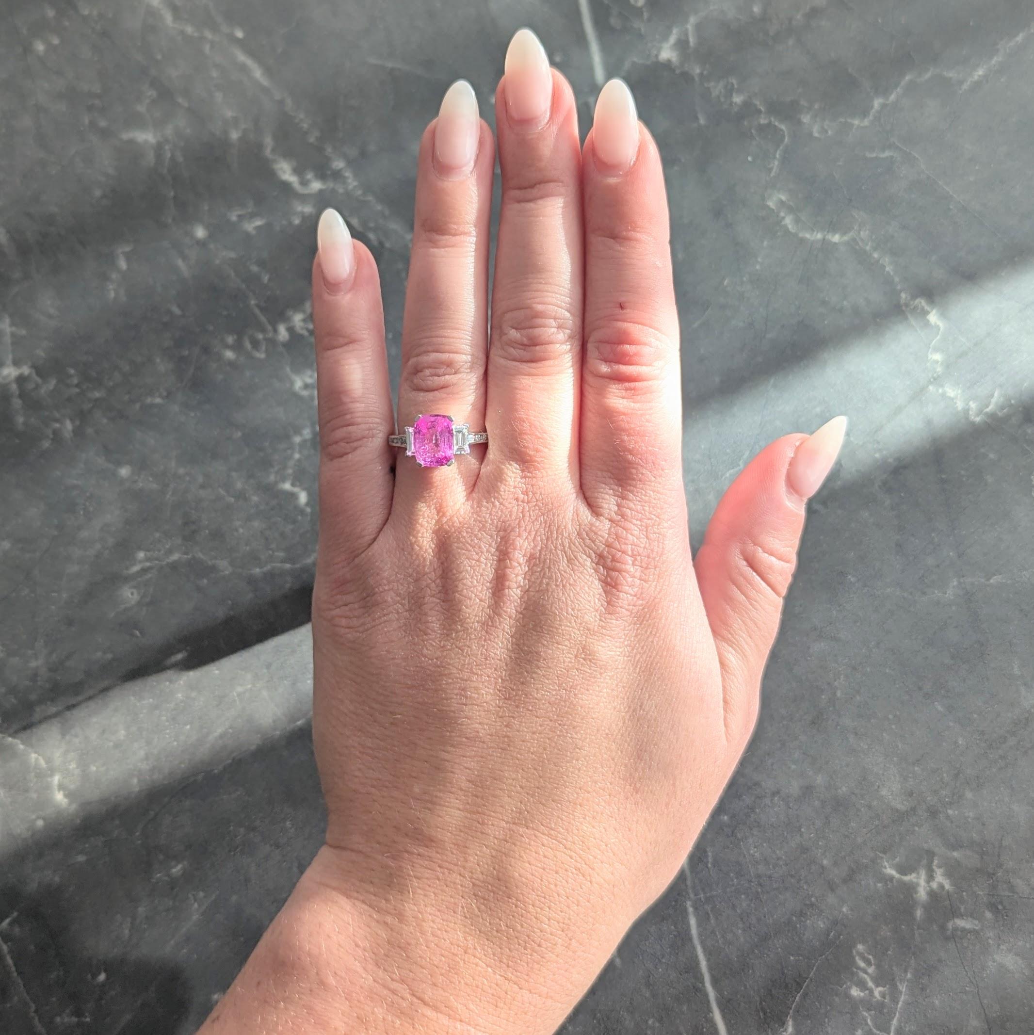 Contemporary 3.35 CTW Madagascar Pink Sapphire Diamond 18K White Gold Ring GIA