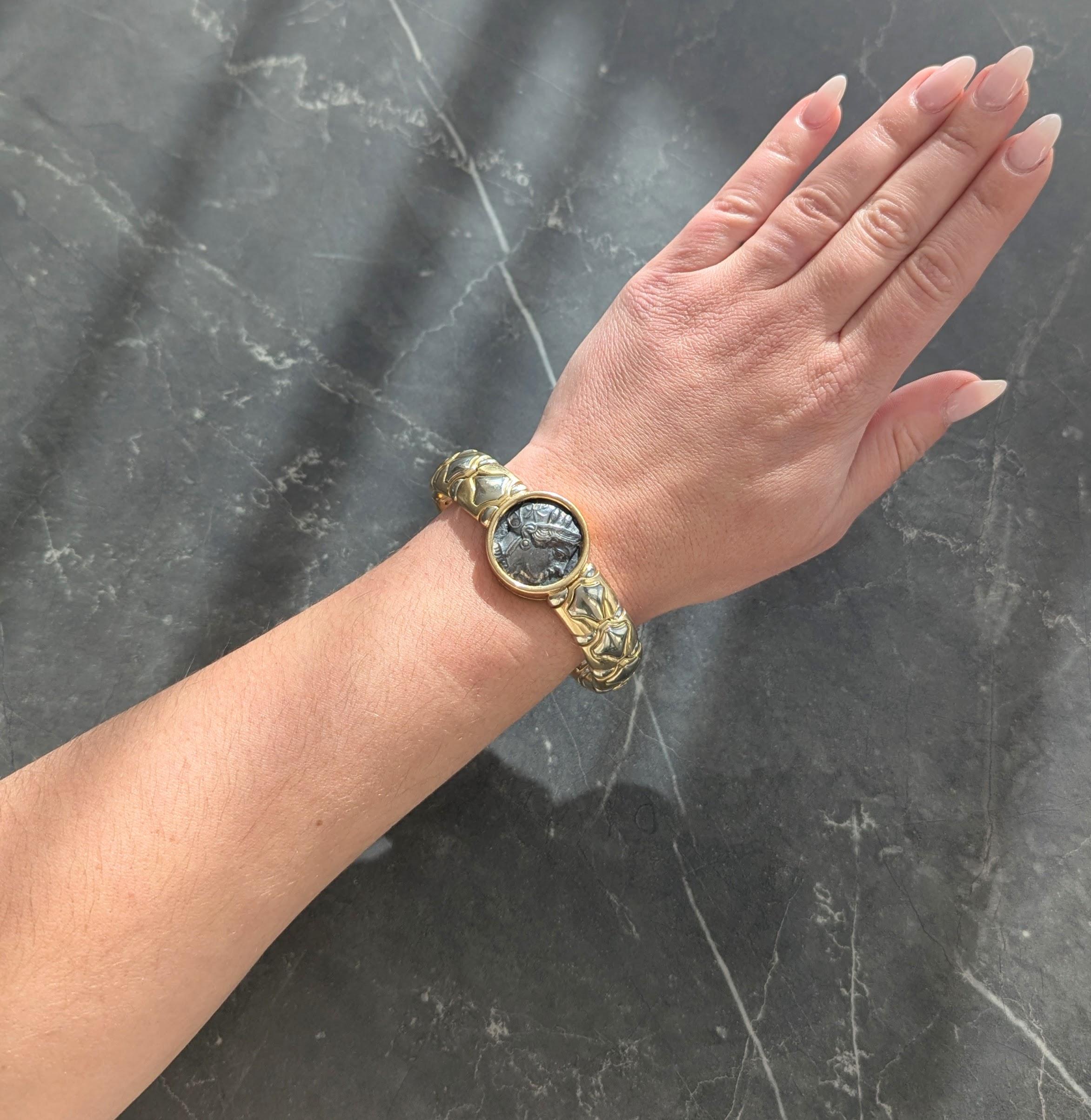 Bulgari 1980's Ancient Coin 18K Gold Vintage Monete Tubogas Cuff Bracelet