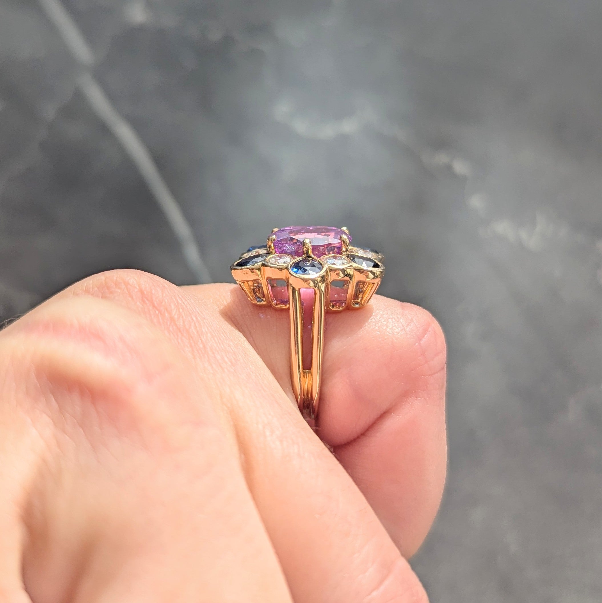 Oscar Heyman 1980's 11.36 CTW No Heat Ceylon Pink Sapphire Diamond 18 Karat Gold Vintage Cluster Ring GIA