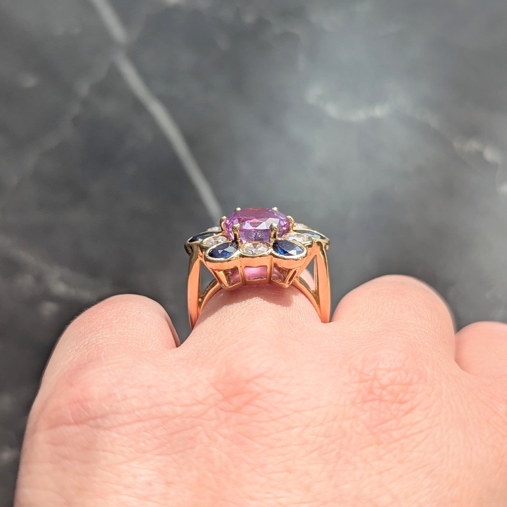 Oscar Heyman 1980's 11.36 CTW No Heat Ceylon Pink Sapphire Diamond 18 Karat Gold Vintage Cluster Ring GIA