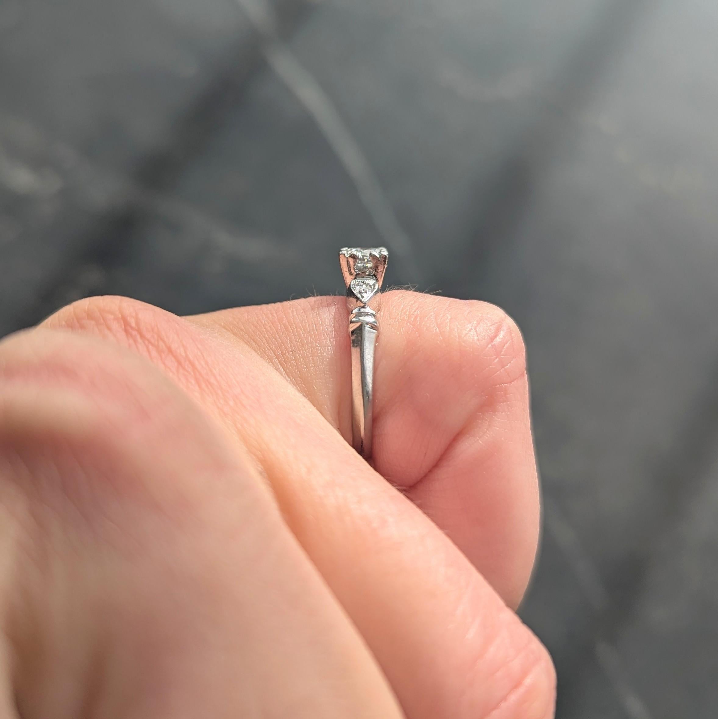 Retro 0.38 CTW Transitional Diamond Platinum Vintage Knife Edge Engagement Ring