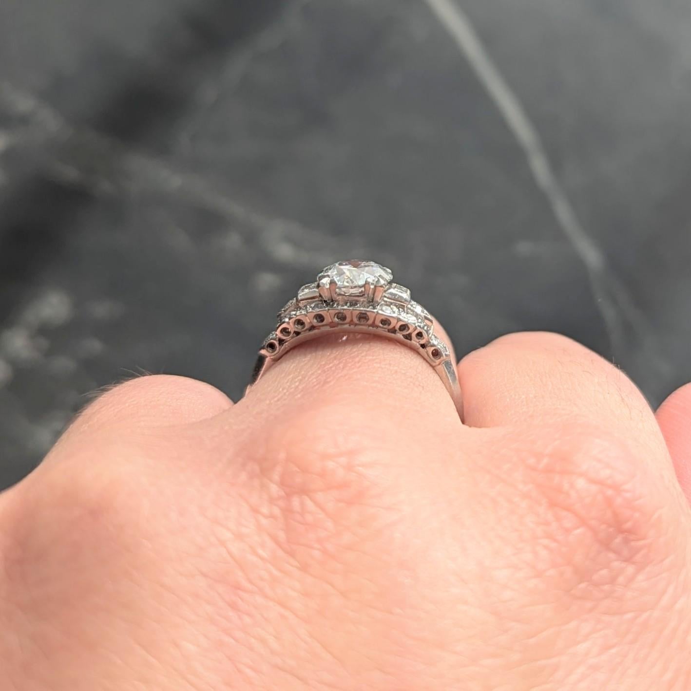 Axel Bros. Art Deco Old European Cut Diamond Platinum Stepped Engagement Ring