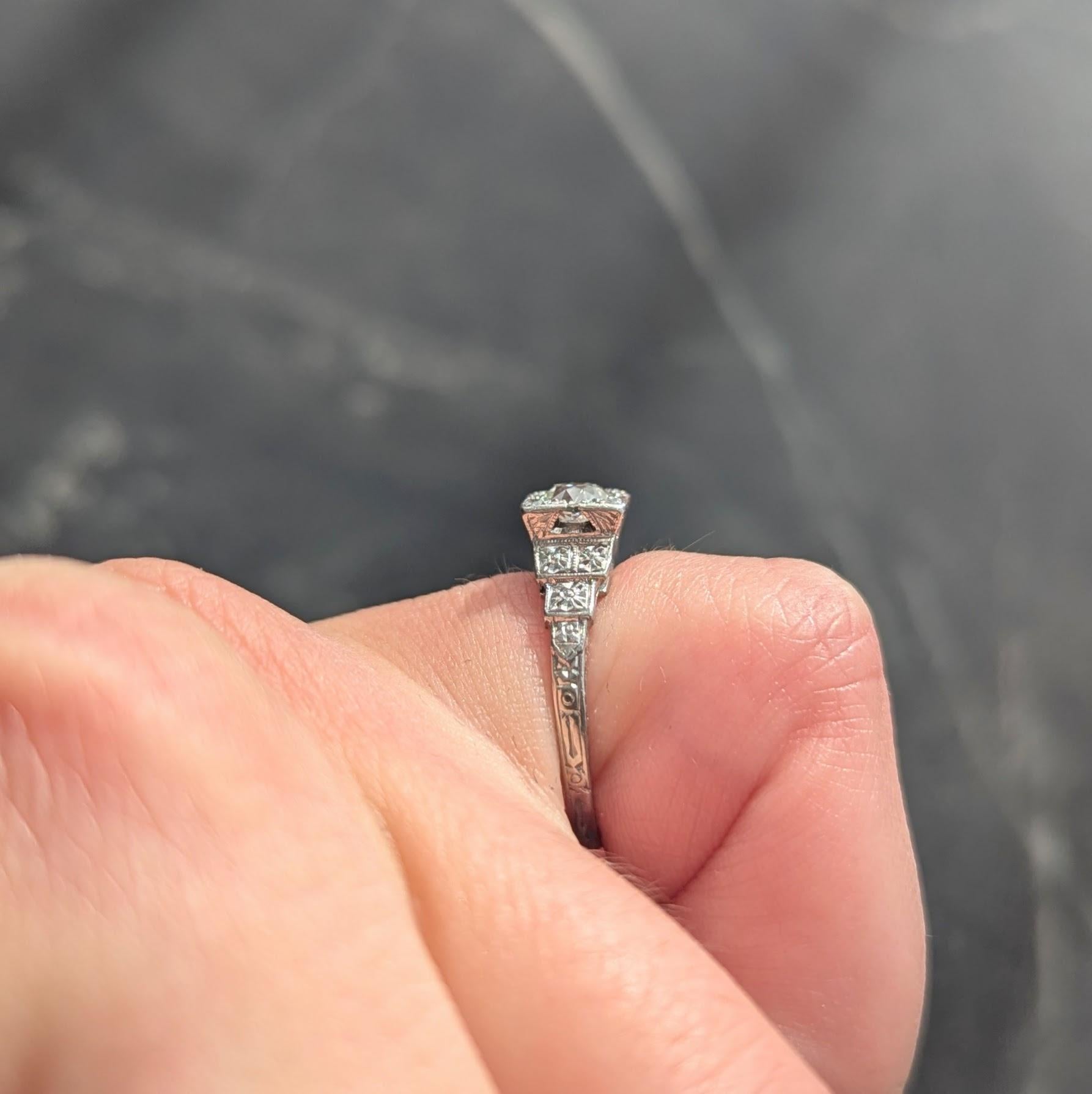 Art Deco Old European Diamond Platinum Vintage Orange Blossom Engagement Ring