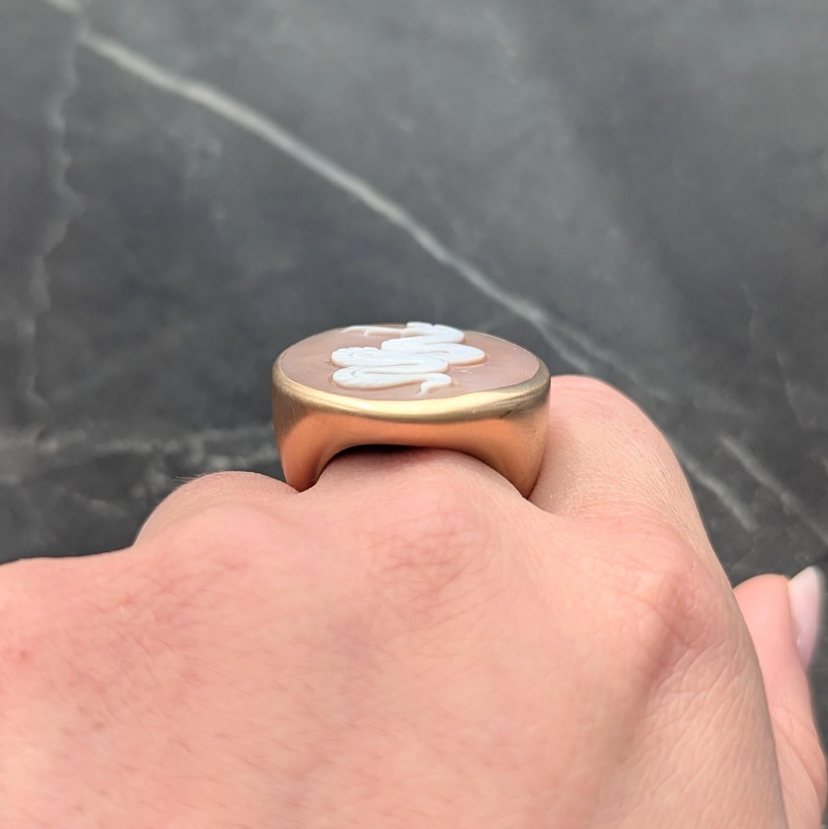 Pomellato Carved Shell 18 Karat Rose Gold Eva Snake Cameo Signet Ring