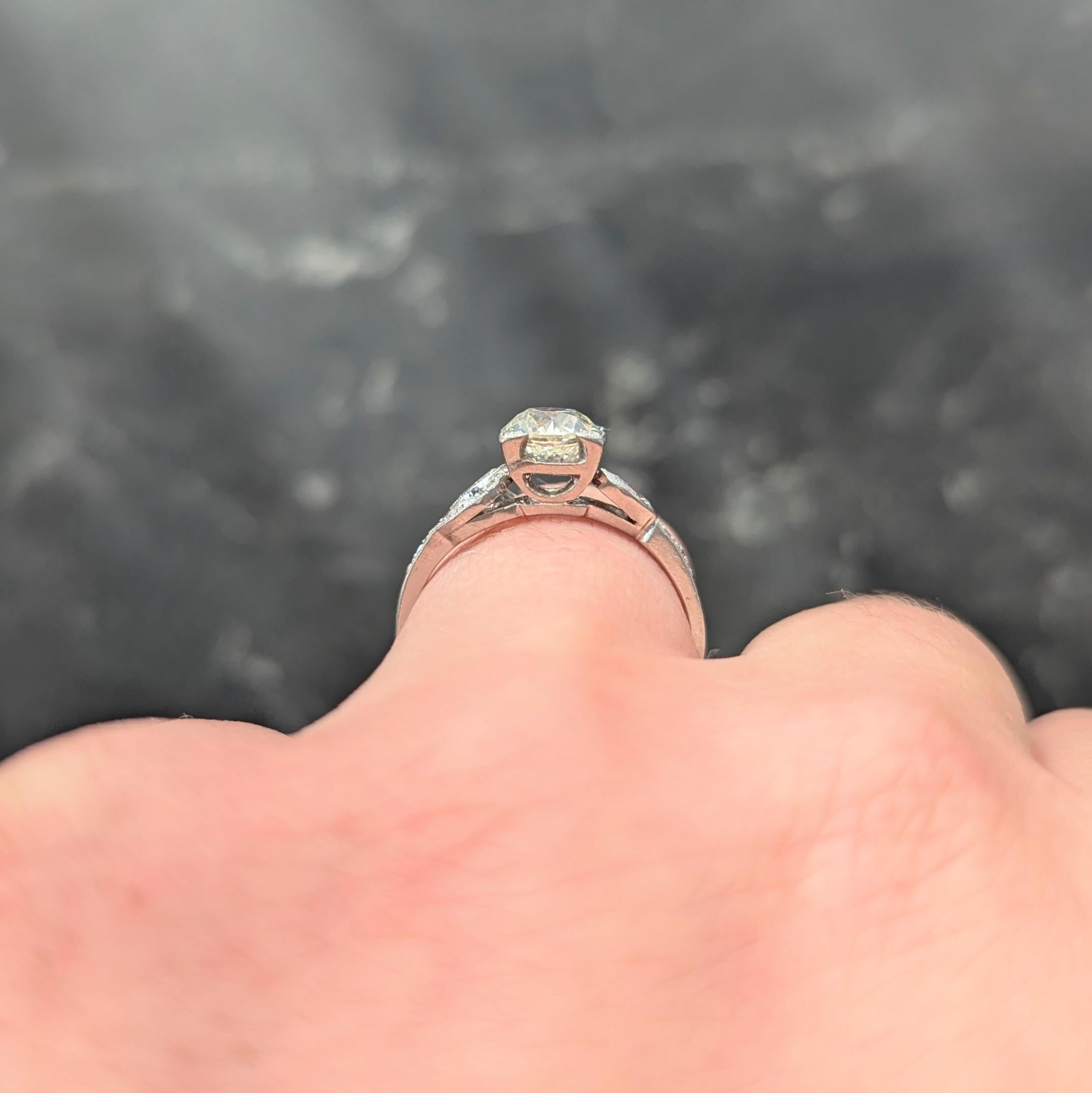 Art Deco Old European Cut Diamond Platinum Vintage Geometric Engagement Ring