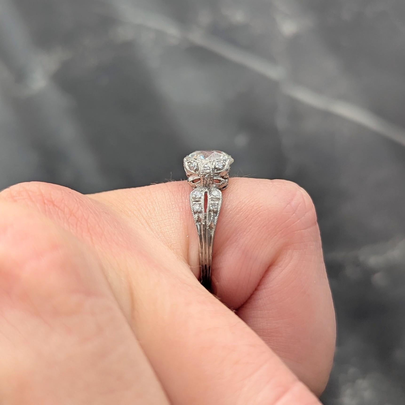 Belle Epoque Old European Diamond Platinum Butterfly Antique Engagement Ring GIA