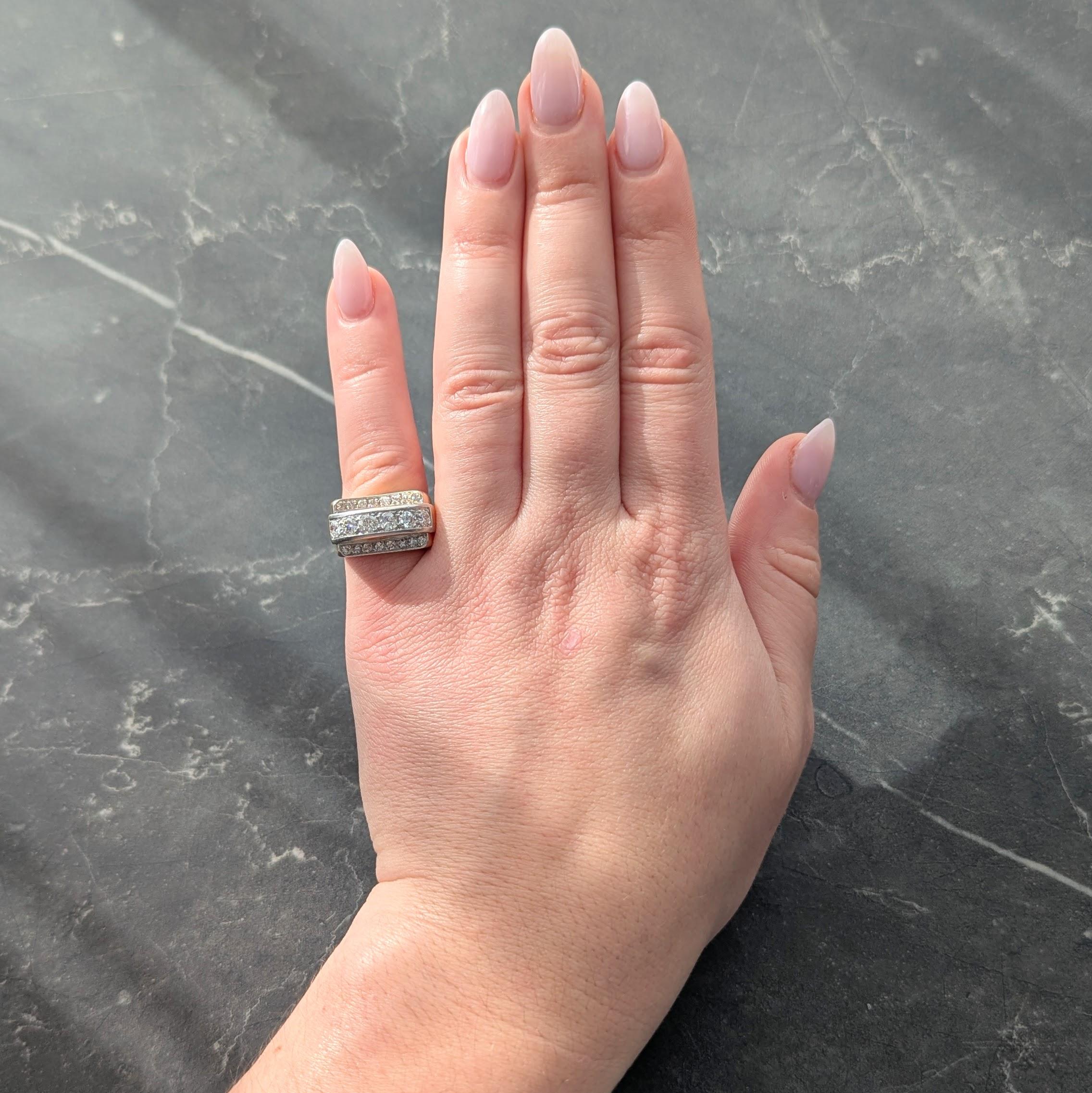 Art Deco 1.20 CTW Diamond Platinum 18K Yellow Gold Vintage Streamline Band Ring