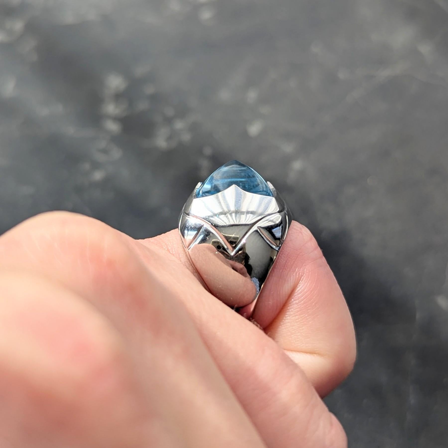 Bulgari Blue Topaz 18 Karat White Gold Pyramid Quatrefoil Dome Ring