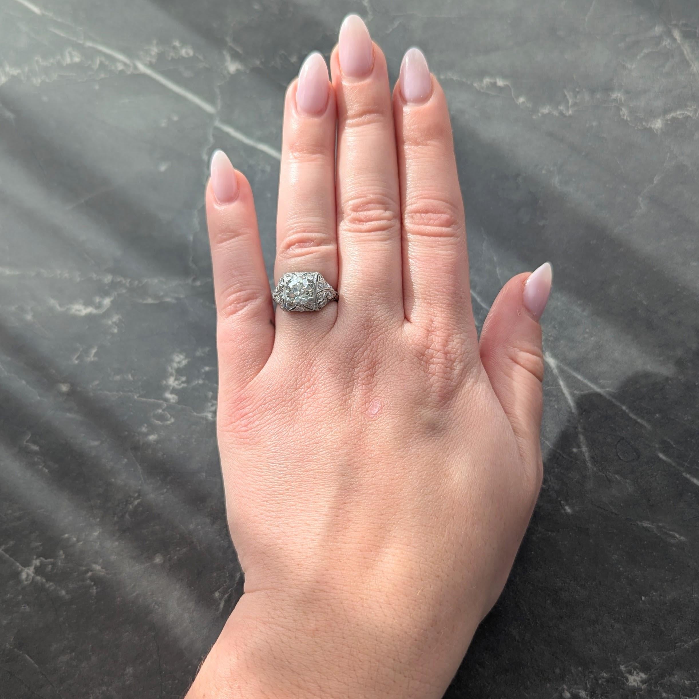 Art Deco 2.03 CTW Old European Diamond Platinum Foliate Vintage Engagement Ring