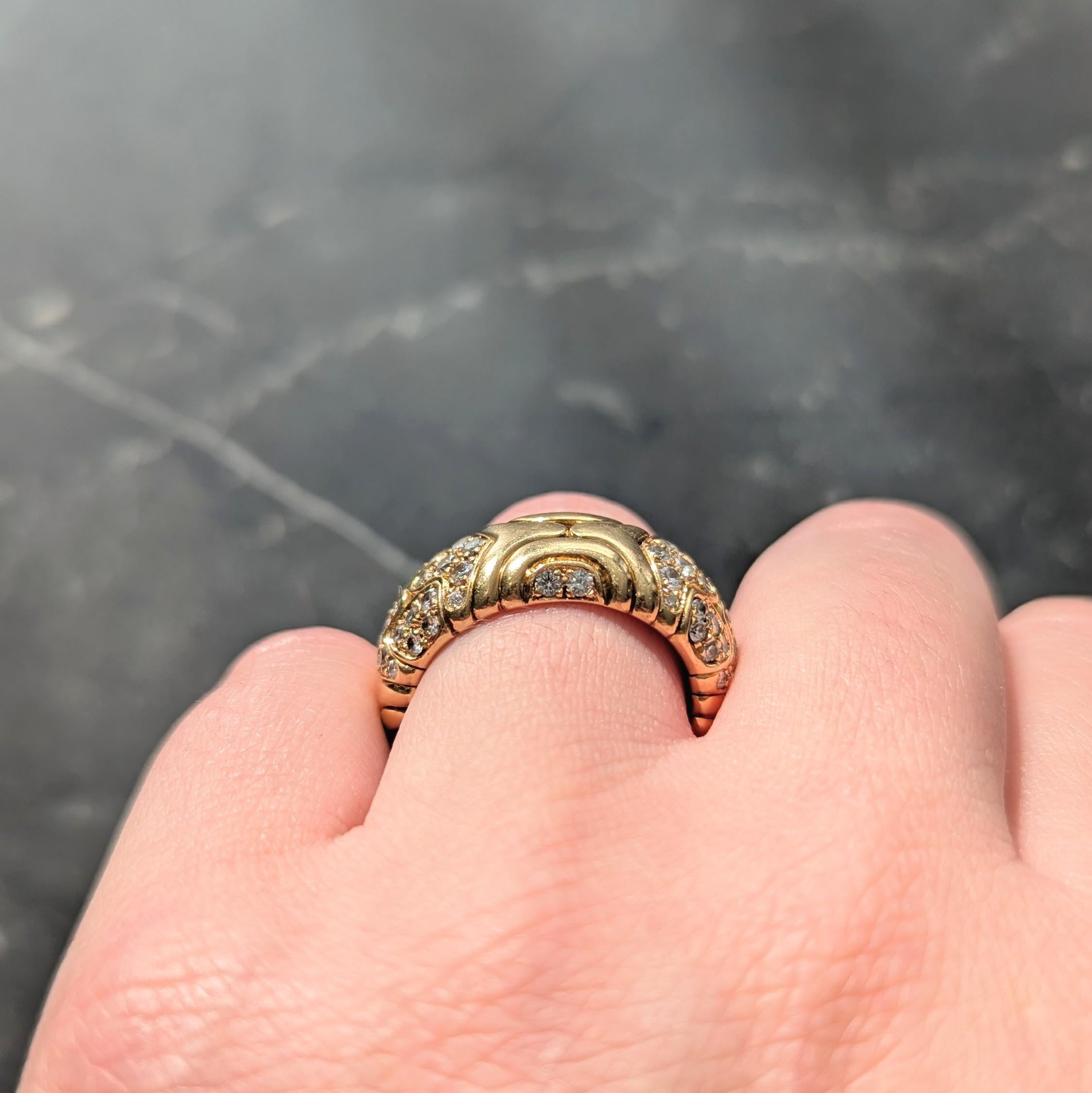 Bulgari 1988 Diamond 18 Karat Yellow Gold Vintage Alveare Cuff Band Ring