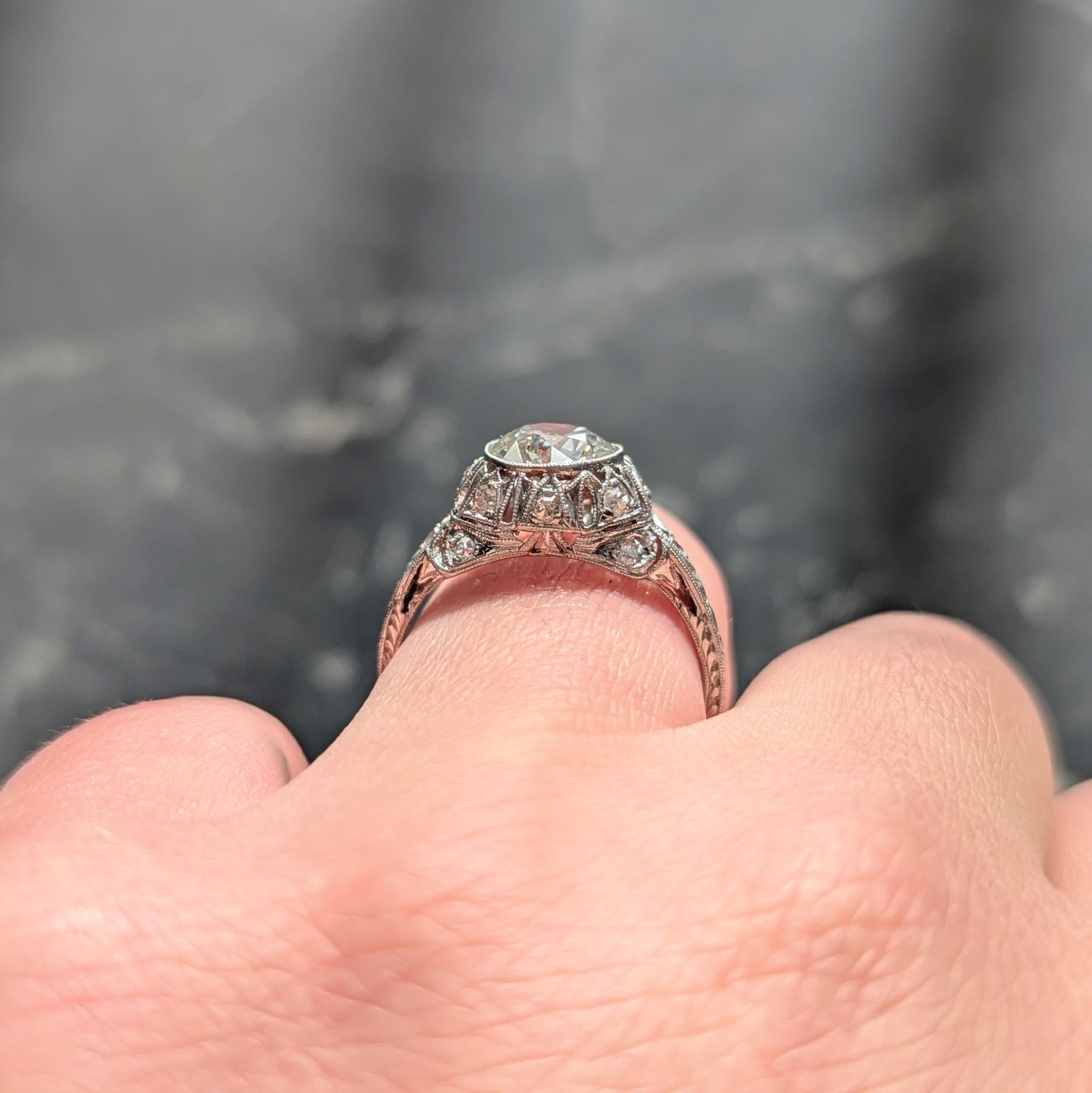 Art Deco Old European Cut Diamond Platinum Tulip Vintage Engagement Ring