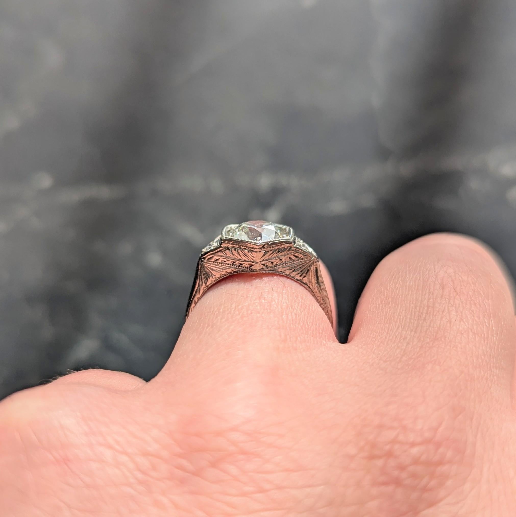 Art Deco Old European Cut Diamond 14K Gold Wheat Vintage Engagement Ring