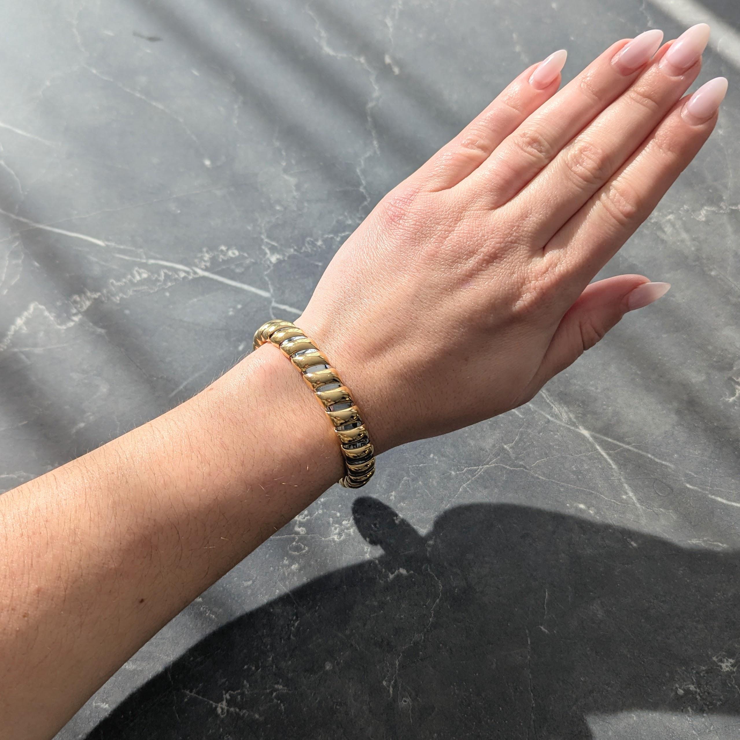 Bulgari 1990's 18K Yellow Gold Stainless Steel Tubogas Vintage Cuff Bracelet