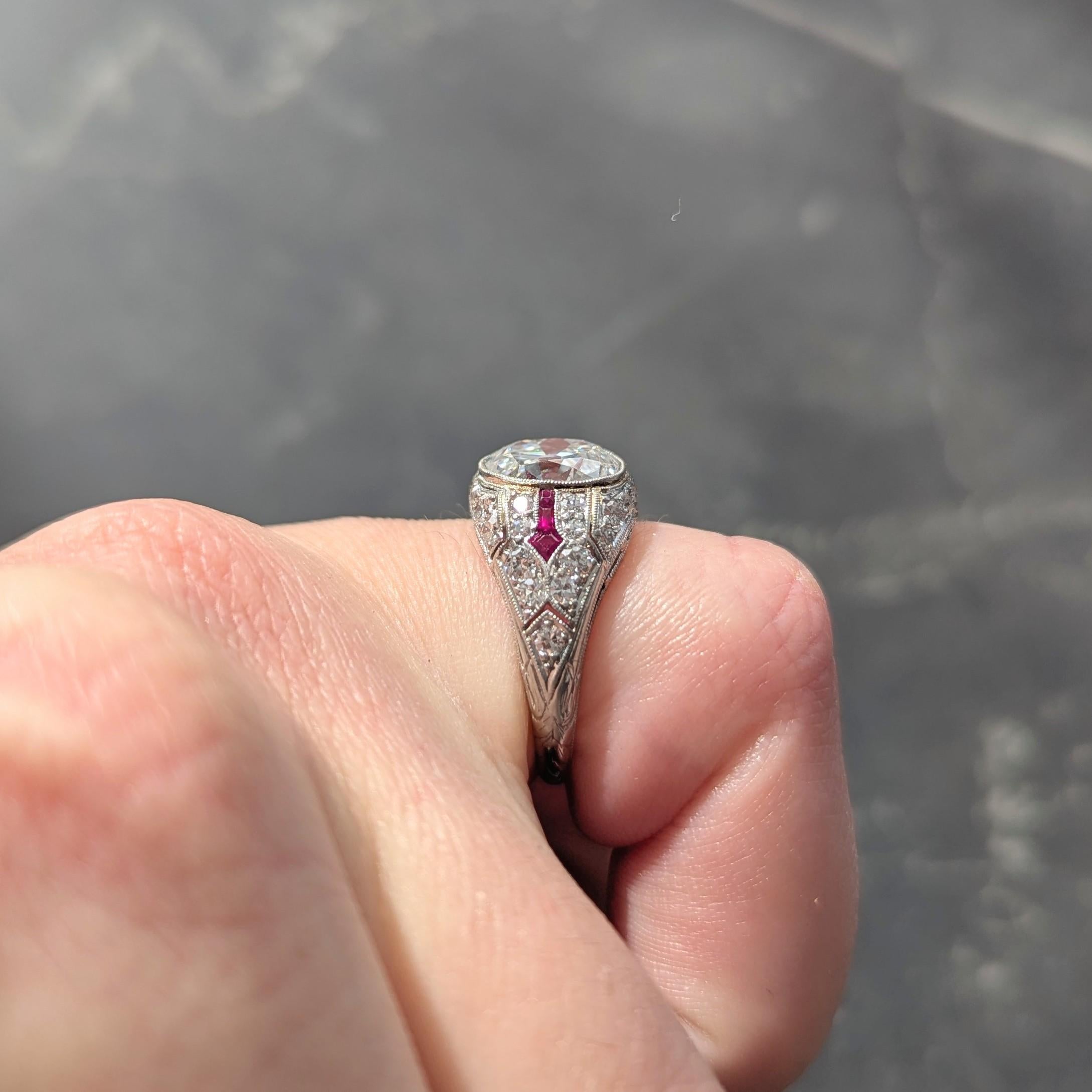 Art Deco 3.16 CTW Diamond Ruby Platinum Vintage Arrow Engagement Ring GIA