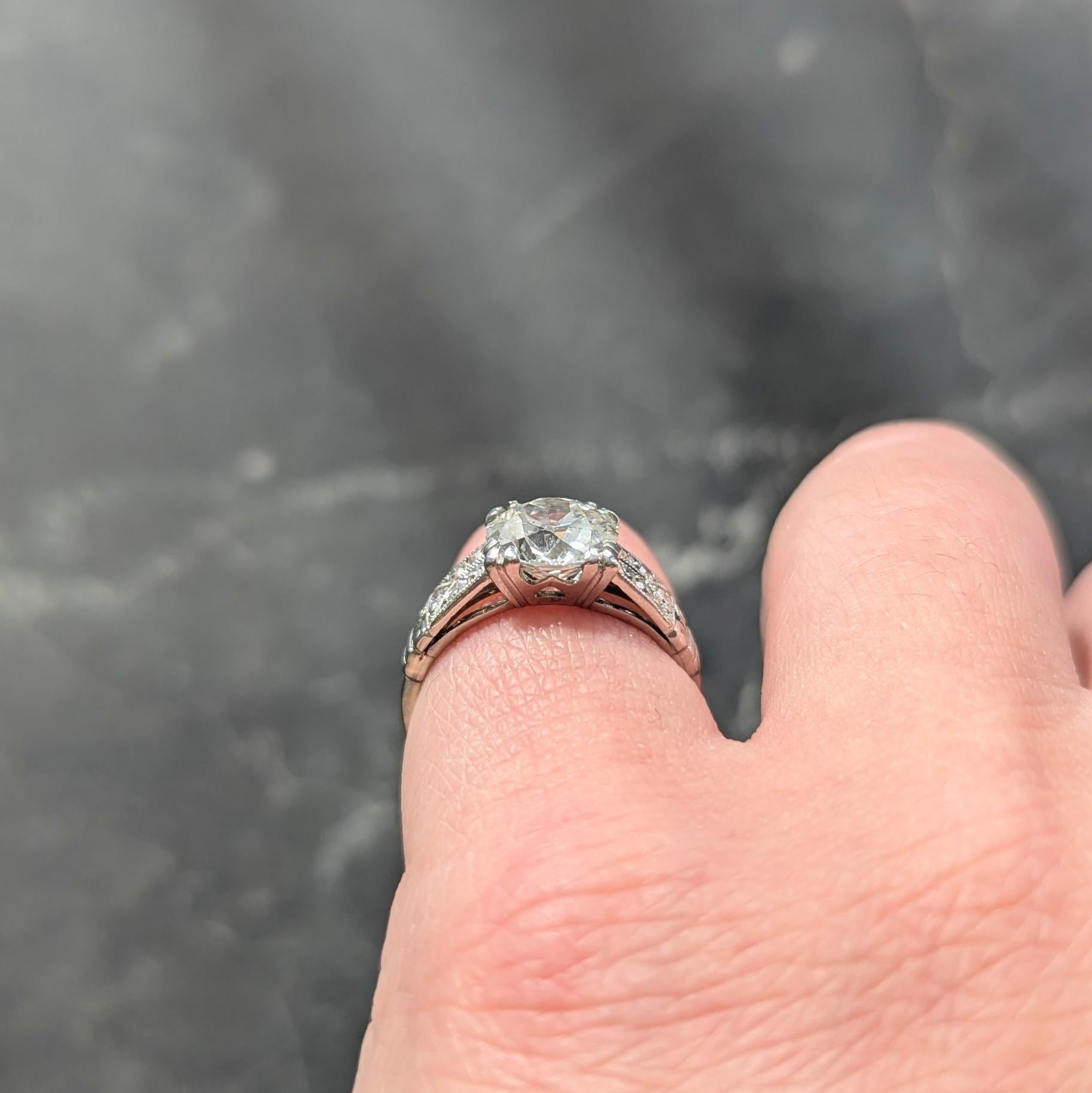 Art Deco 1.84 CTW Diamond Platinum Vintage Scrolling Column Engagement Ring GIA