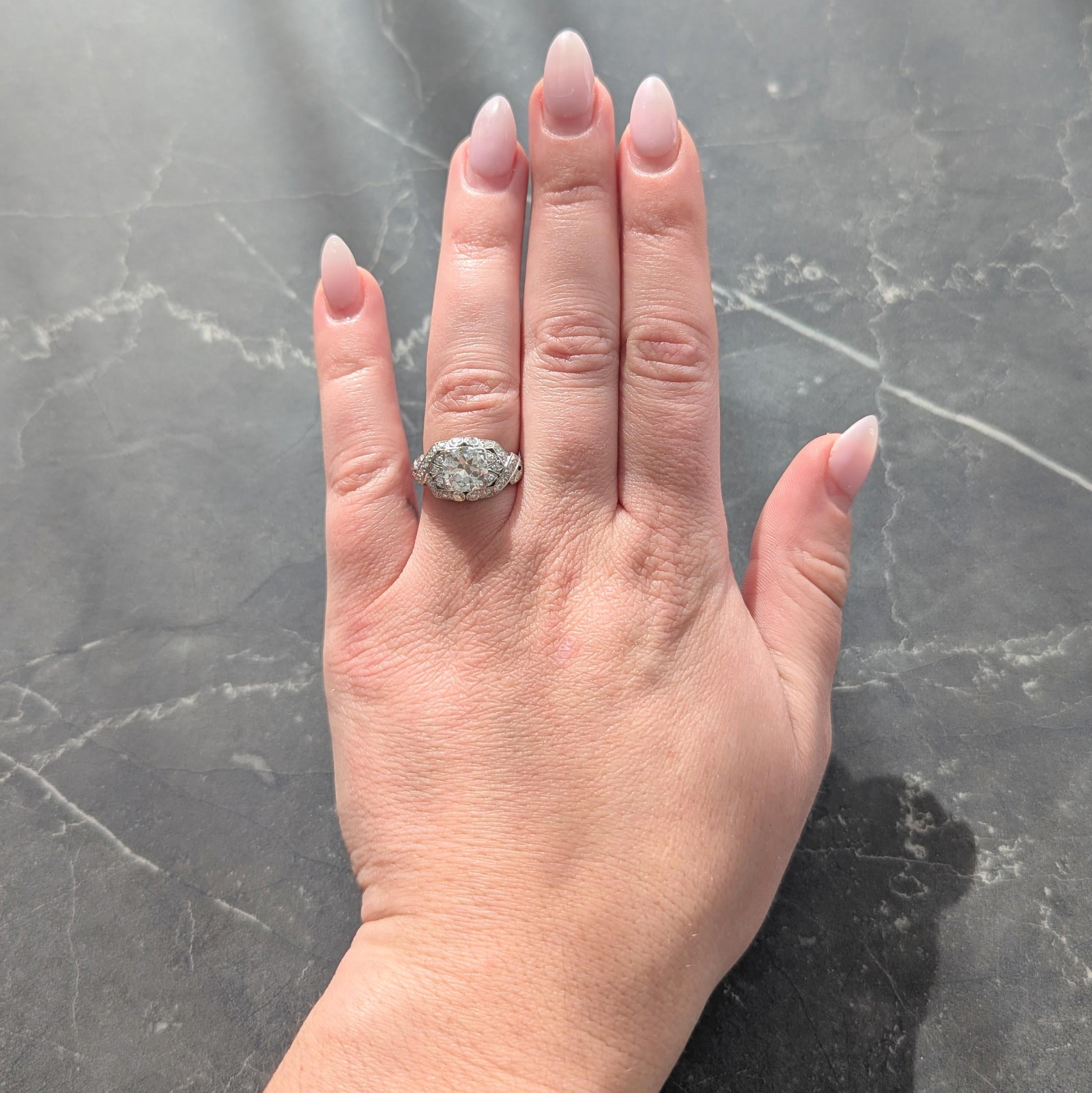 Art Deco 2.05 CTW Diamond Platinum Lily-Of-The Valley Vintage Engagement Ring