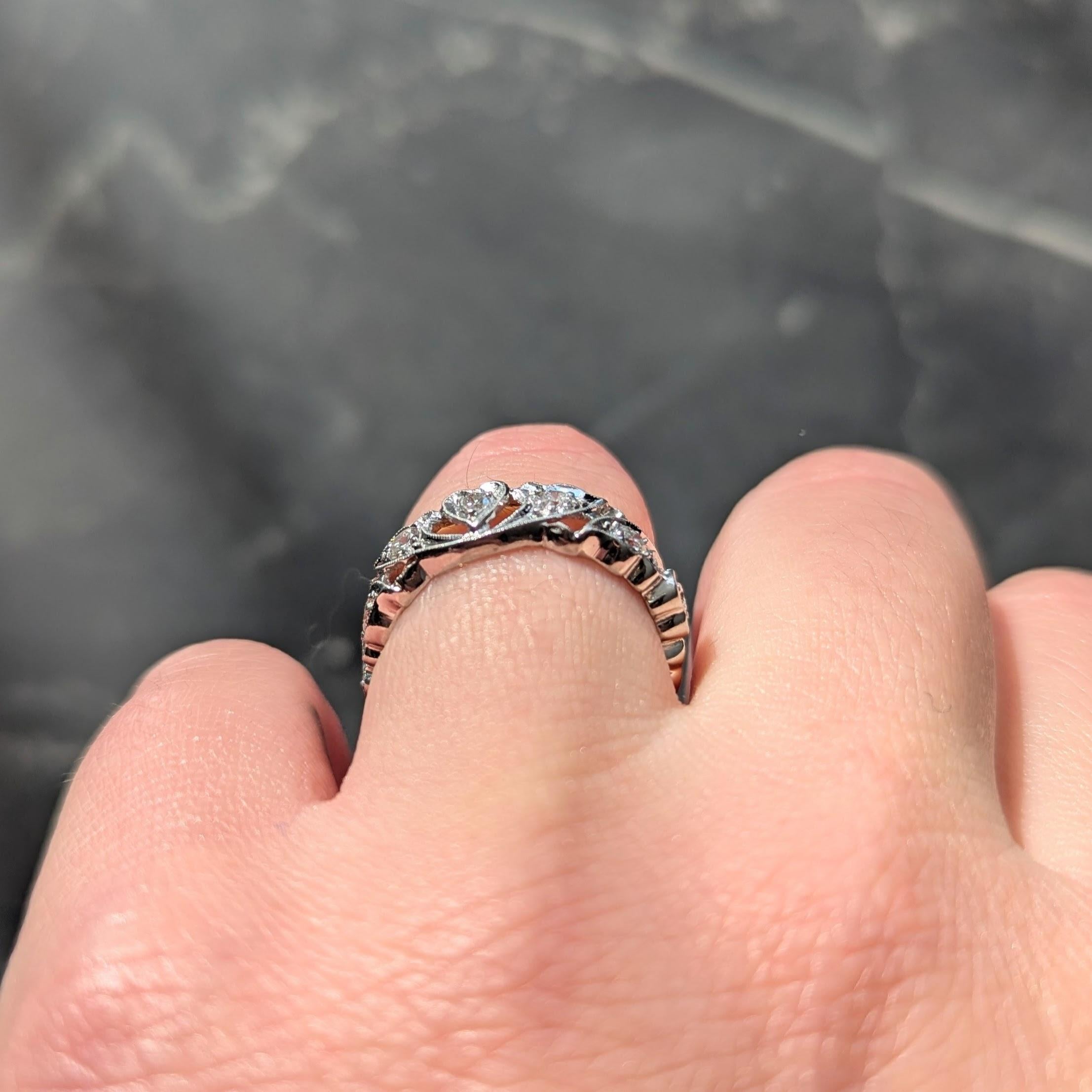 Retro Diamond Platinum Vintage Heart Vine Band Ring