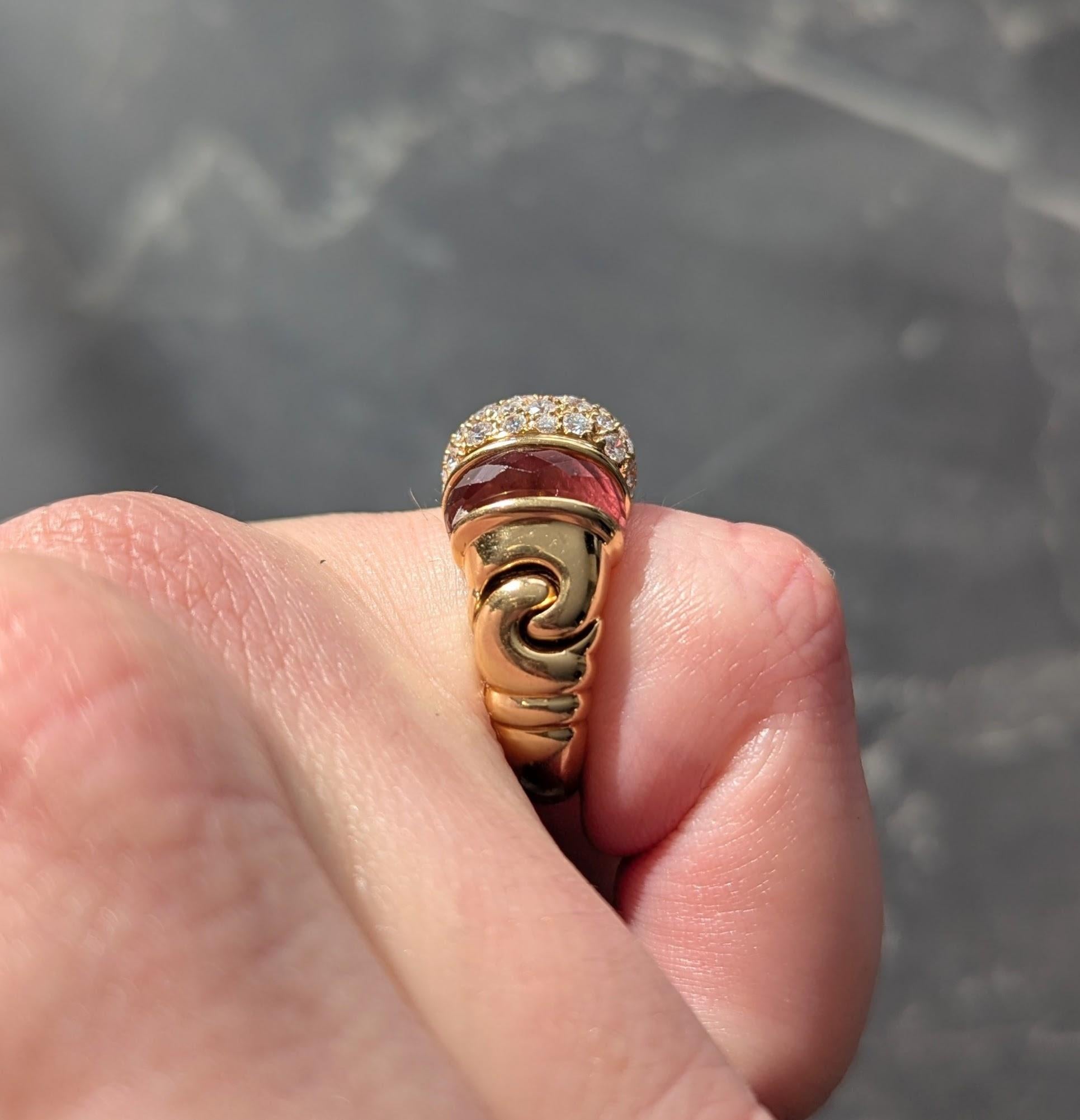 Bulgari 1990's Diamond Tourmaline 18 Karat Yellow Gold Vintage Passo Doppio Ring