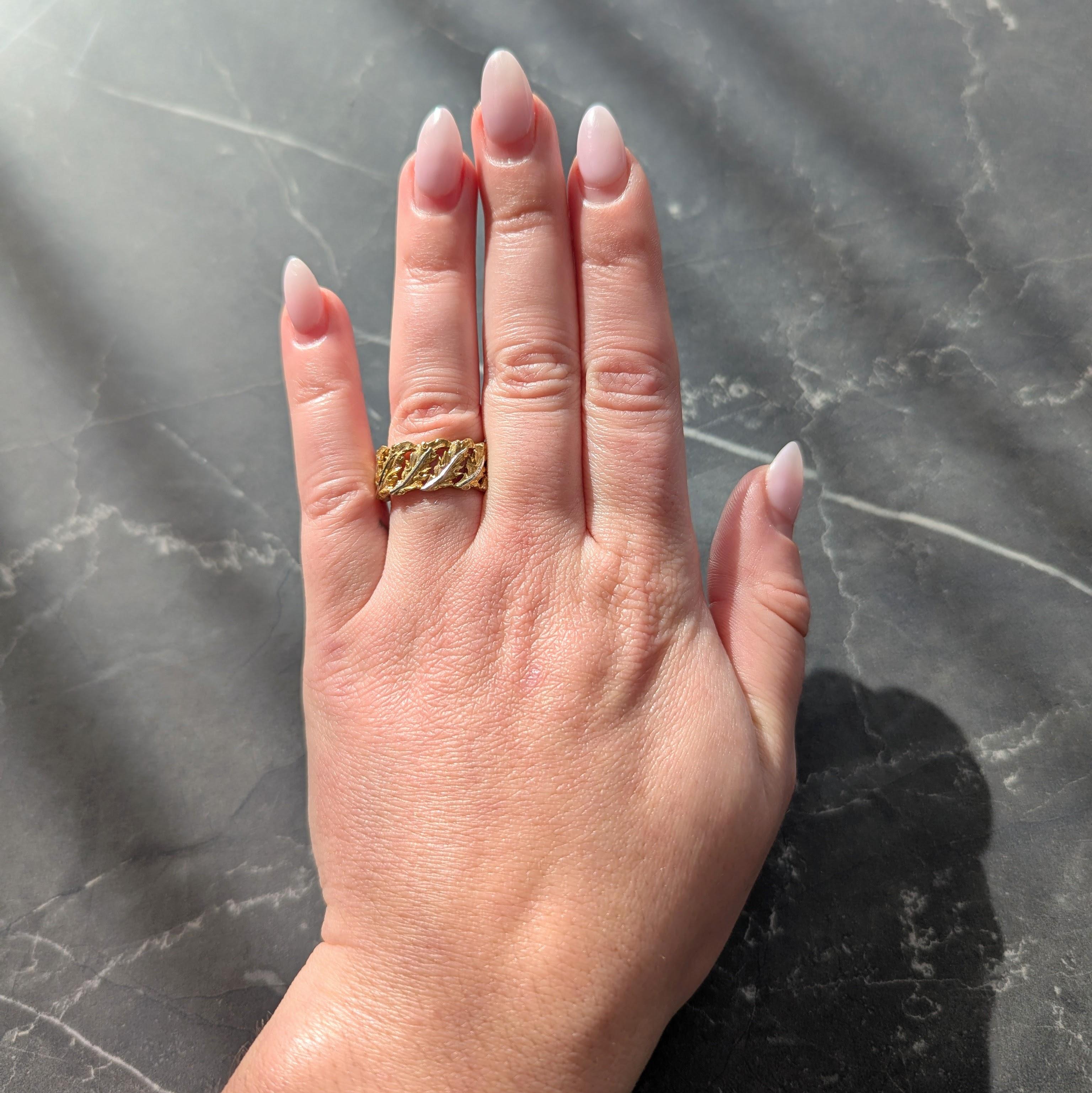 Buccellati 1970's 18 Karat Two-Tone Yellow White Gold Vintage Leaf Ring