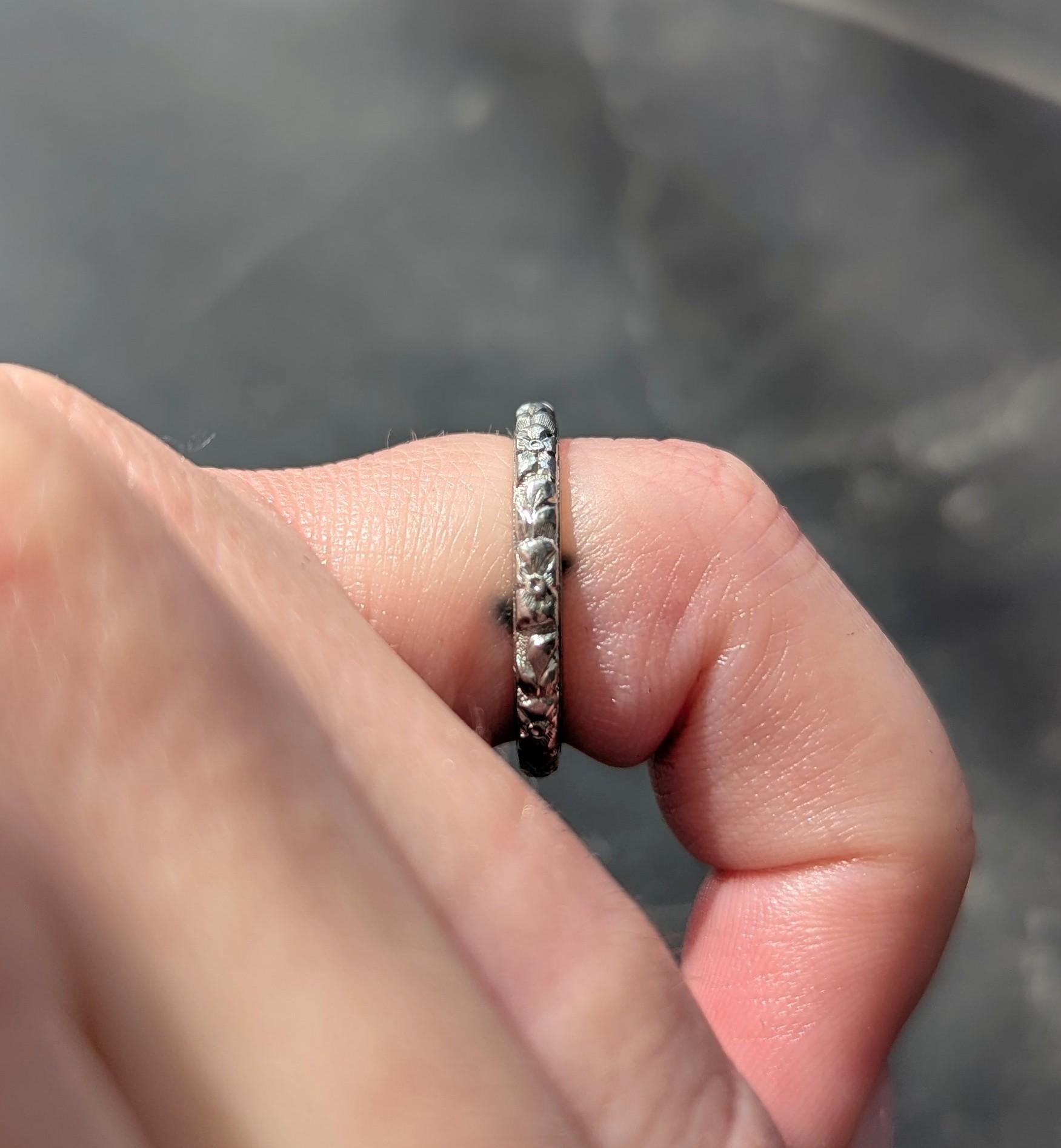 1914 Platinum Antique Edwardian Orange Blossom Wedding Band Ring