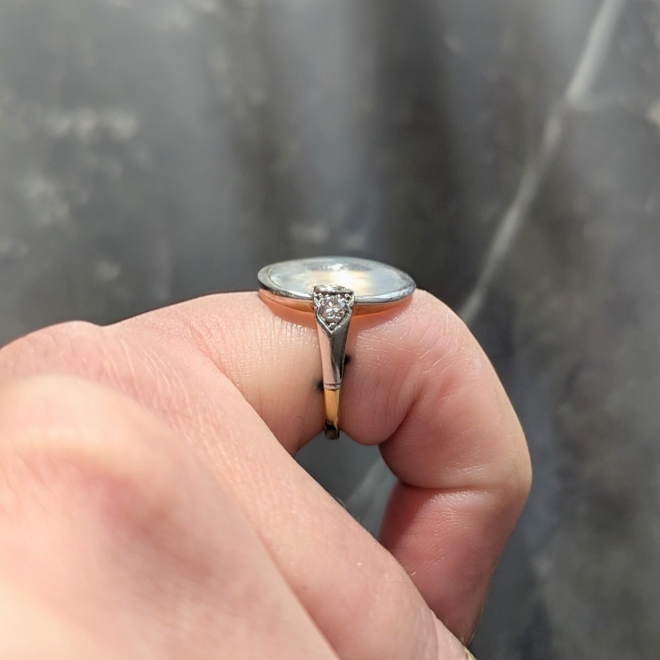 Art Deco Moonstone Diamond Platinum 18 Karat Yellow Gold Antique Dinner Ring