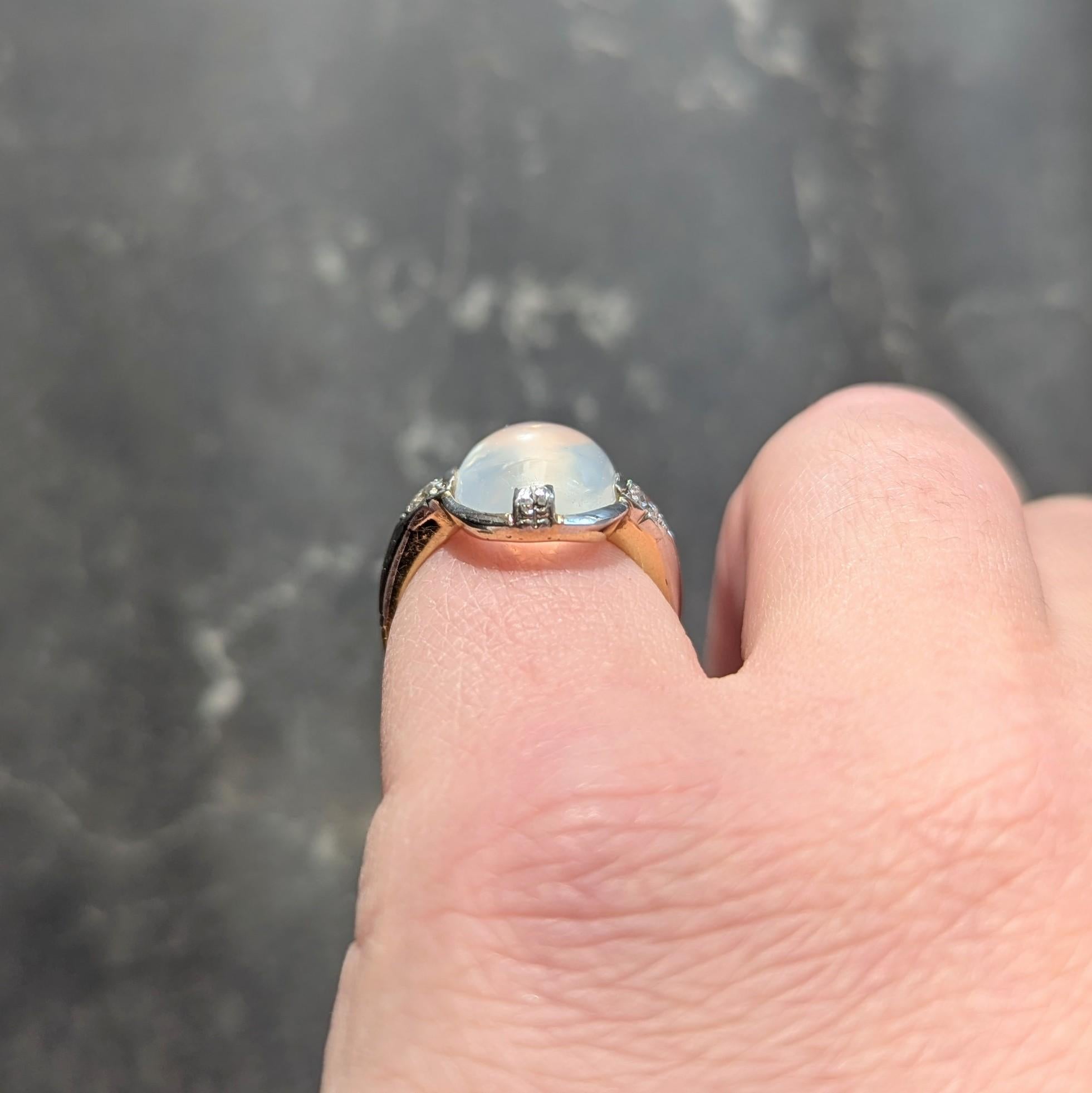 Art Deco Moonstone Diamond Platinum 18 Karat Yellow Gold Antique Dinner Ring