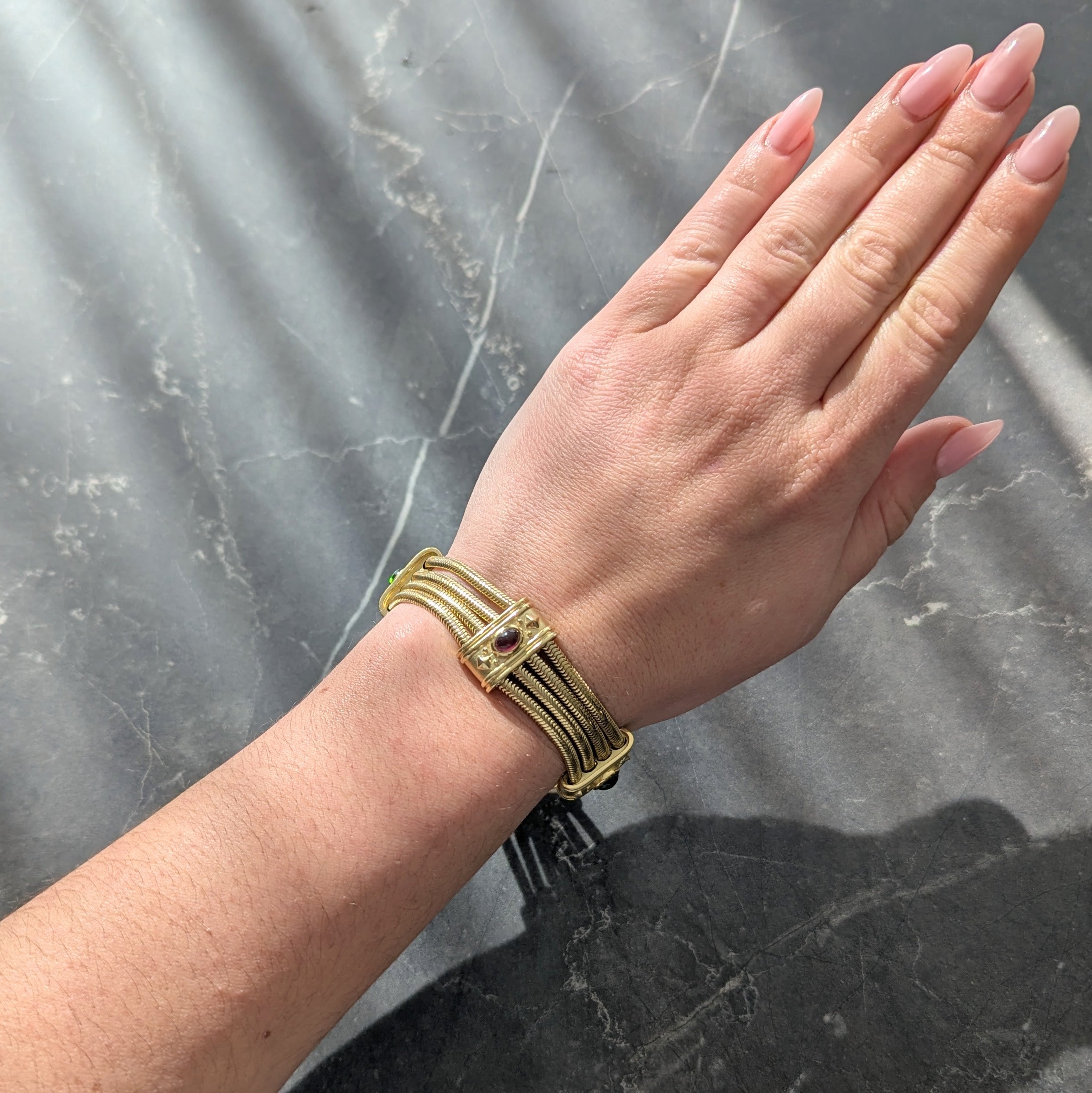 SeidenGang 1990's Tourmaline 18 Karat Yellow Gold Multi-Strand Vintage Bracelet